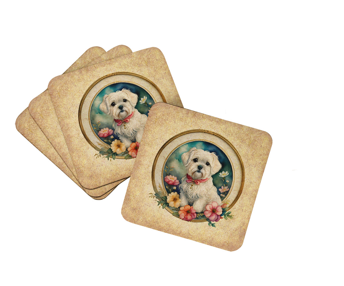 Buy this Maltese and Flowers Foam Coasters