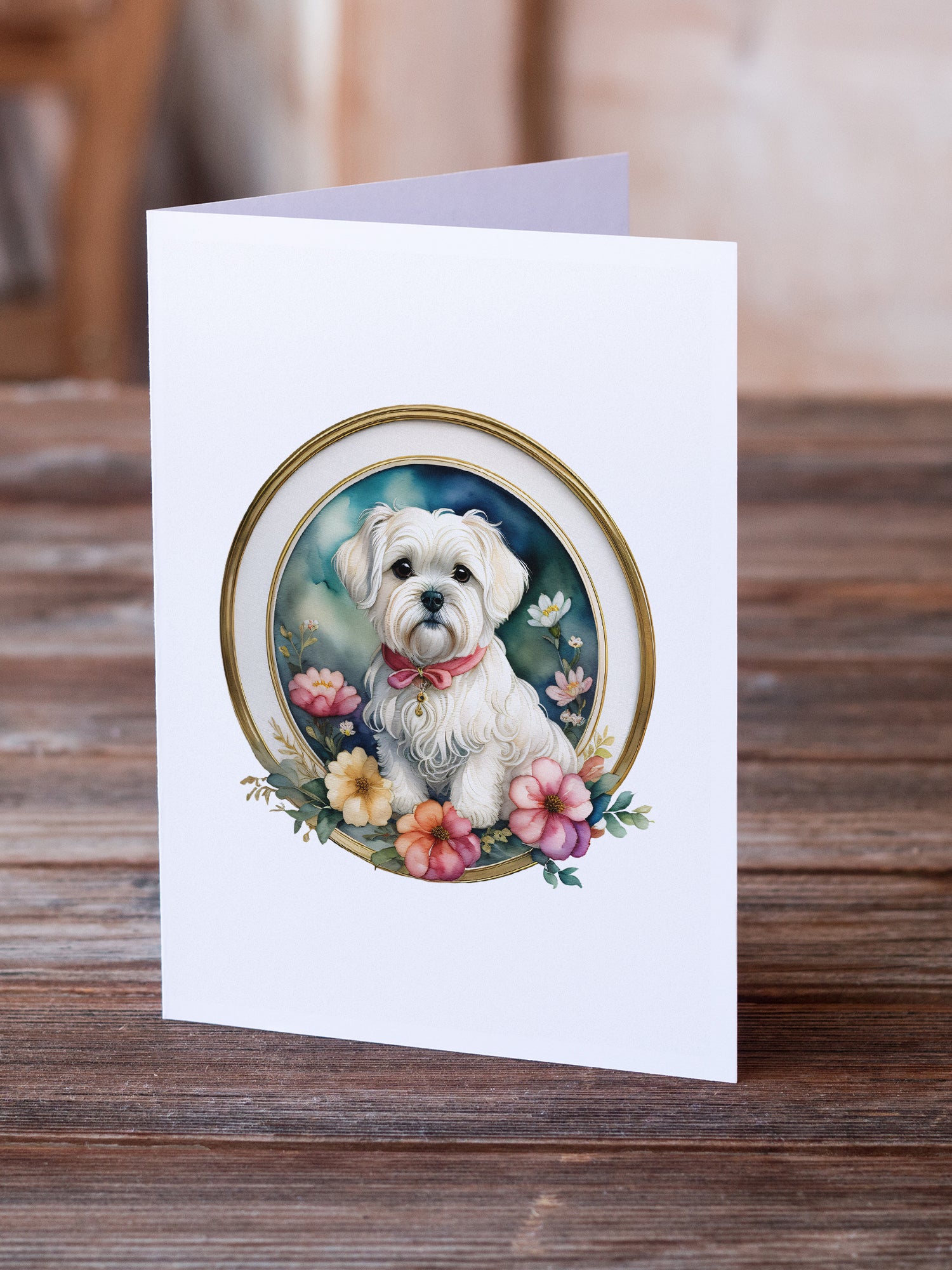 Maltese and Flowers Greeting Cards and Envelopes Pack of 8