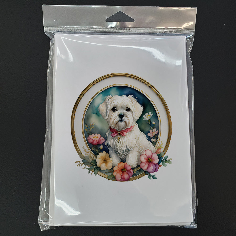 Maltese and Flowers Greeting Cards and Envelopes Pack of 8
