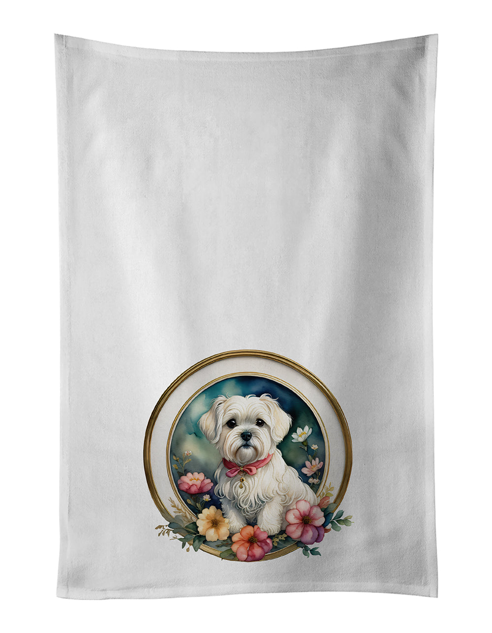 Buy this Maltese and Flowers Kitchen Towel Set of 2