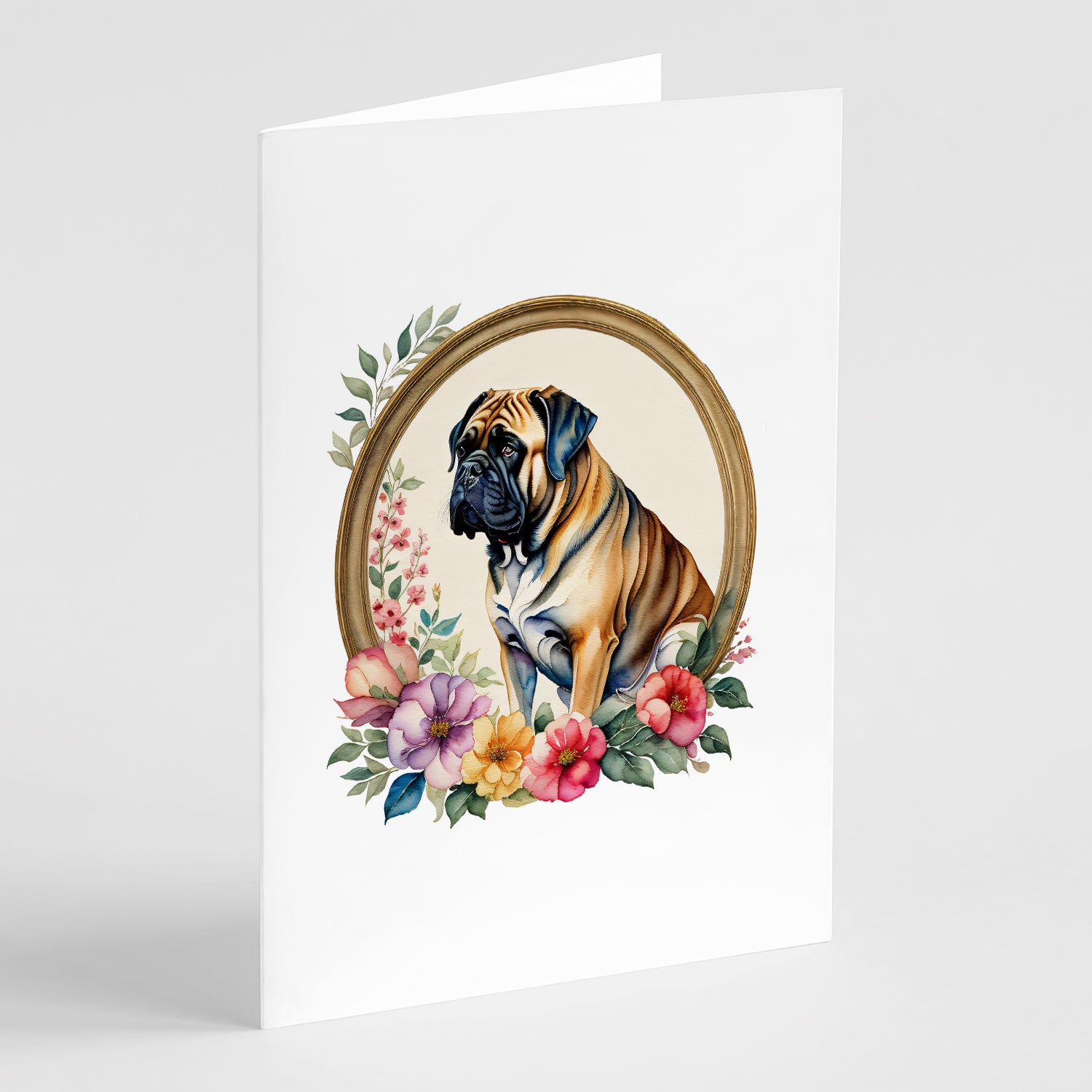 Buy this Mastiff and Flowers Greeting Cards and Envelopes Pack of 8