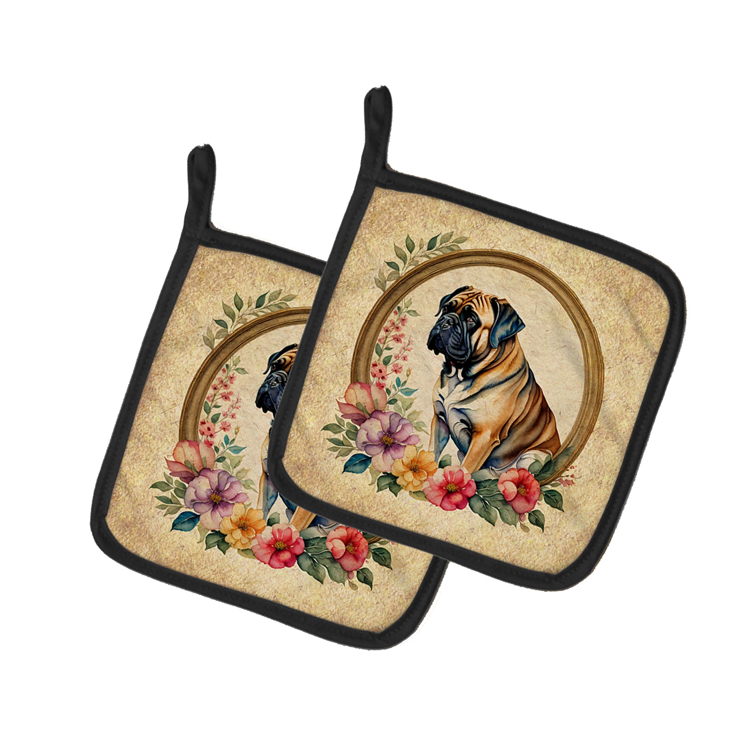 Buy this Mastiff and Flowers Pair of Pot Holders