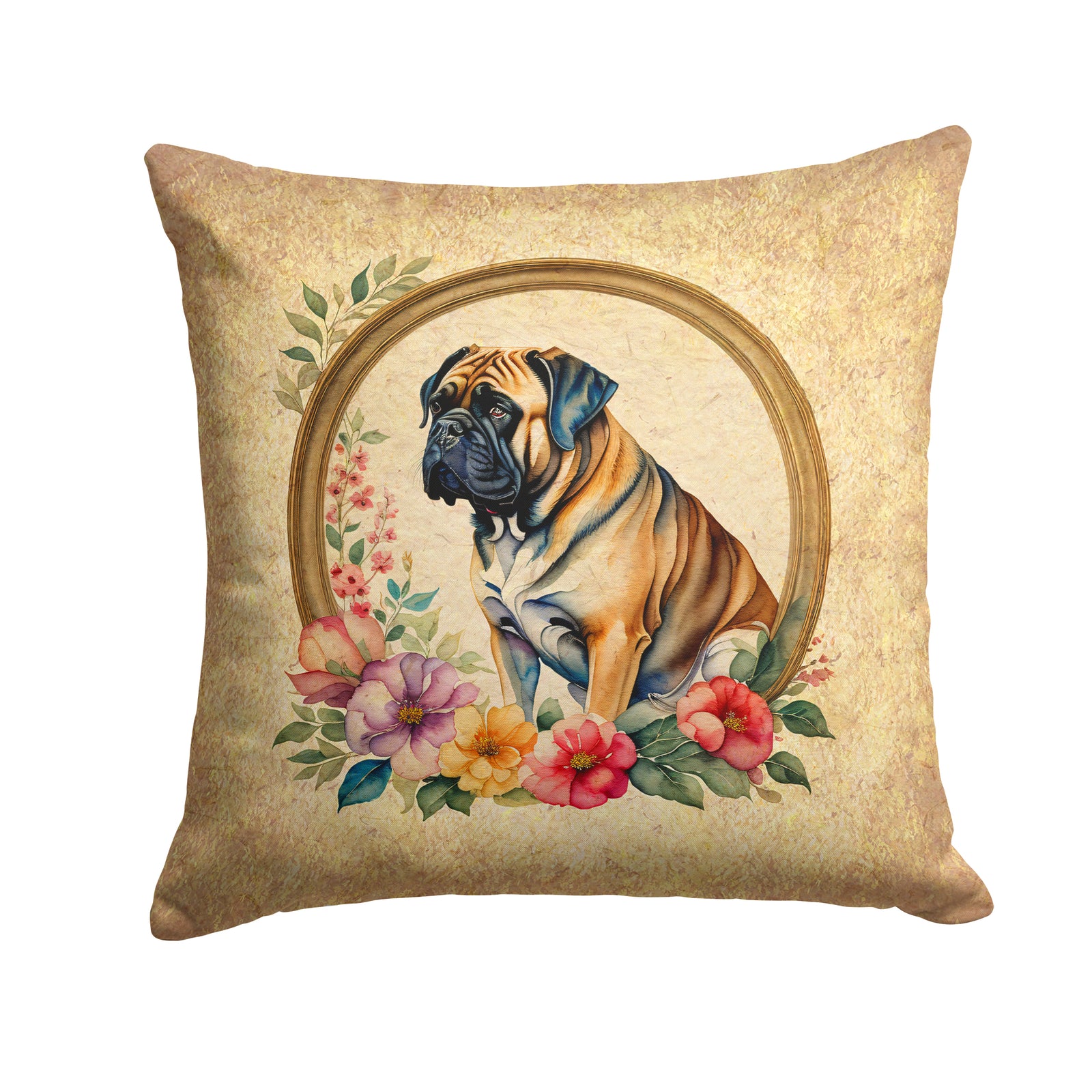 Buy this Mastiff and Flowers Fabric Decorative Pillow