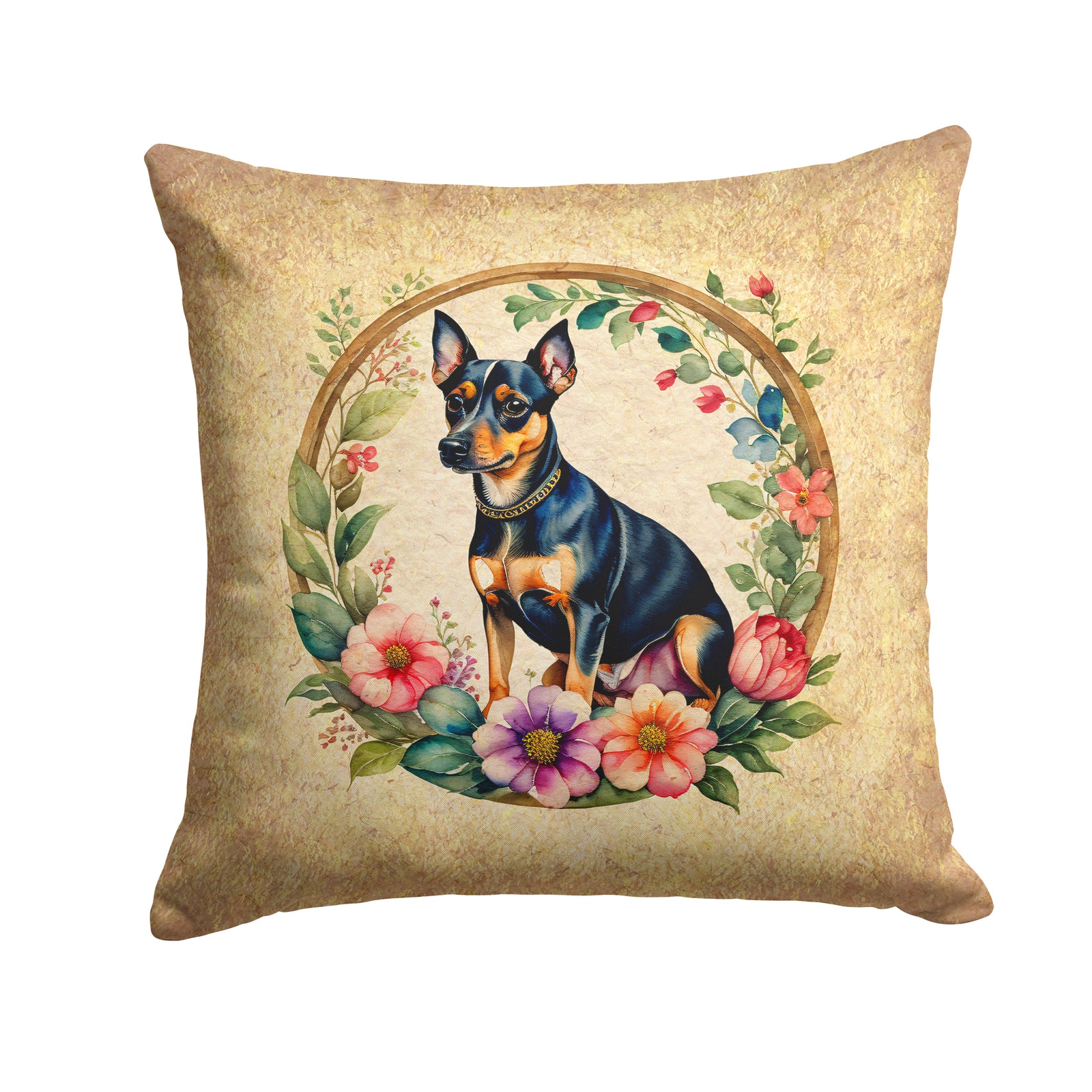Buy this Miniature Pinscher and Flowers Fabric Decorative Pillow