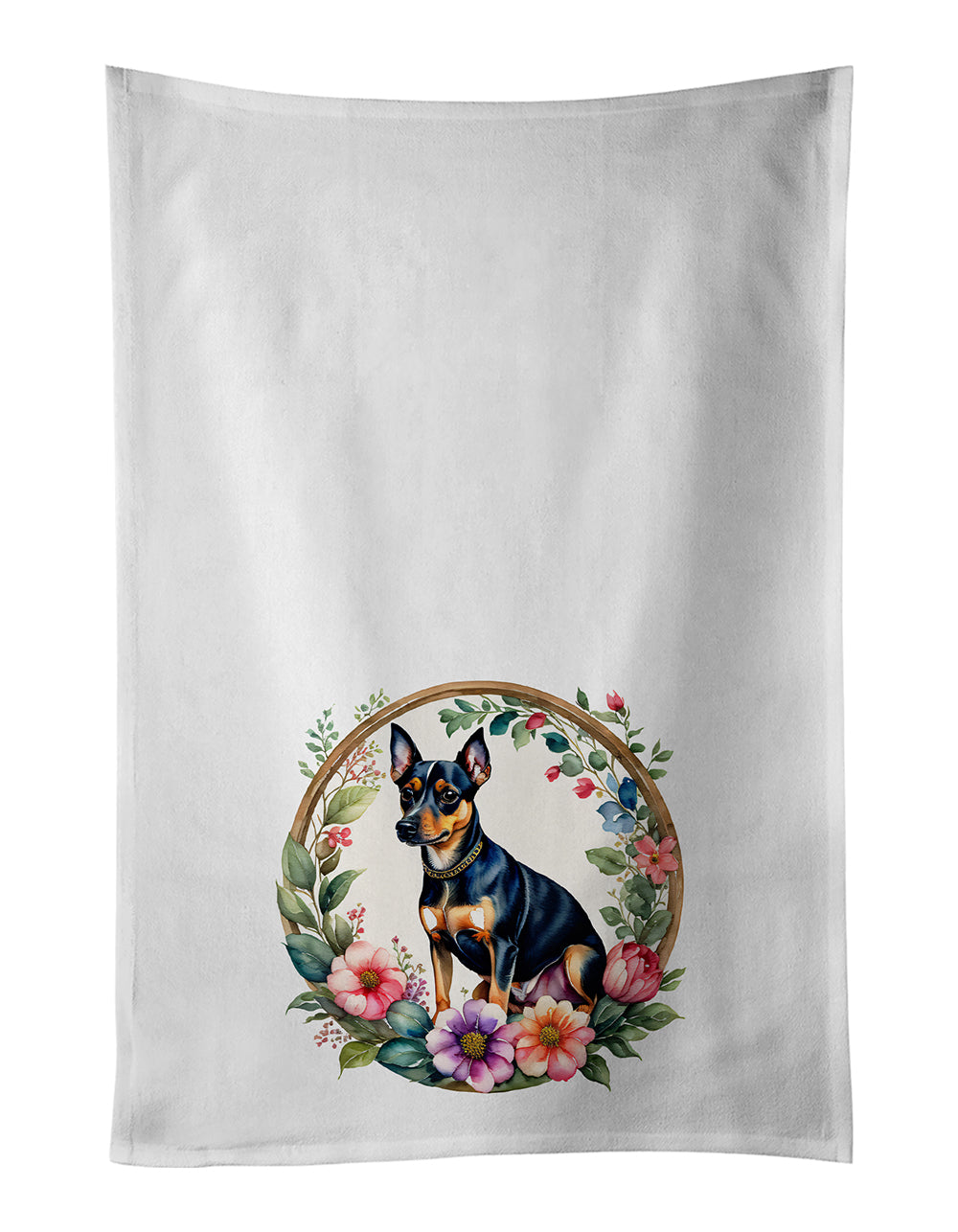Buy this Miniature Pinscher and Flowers Kitchen Towel Set of 2
