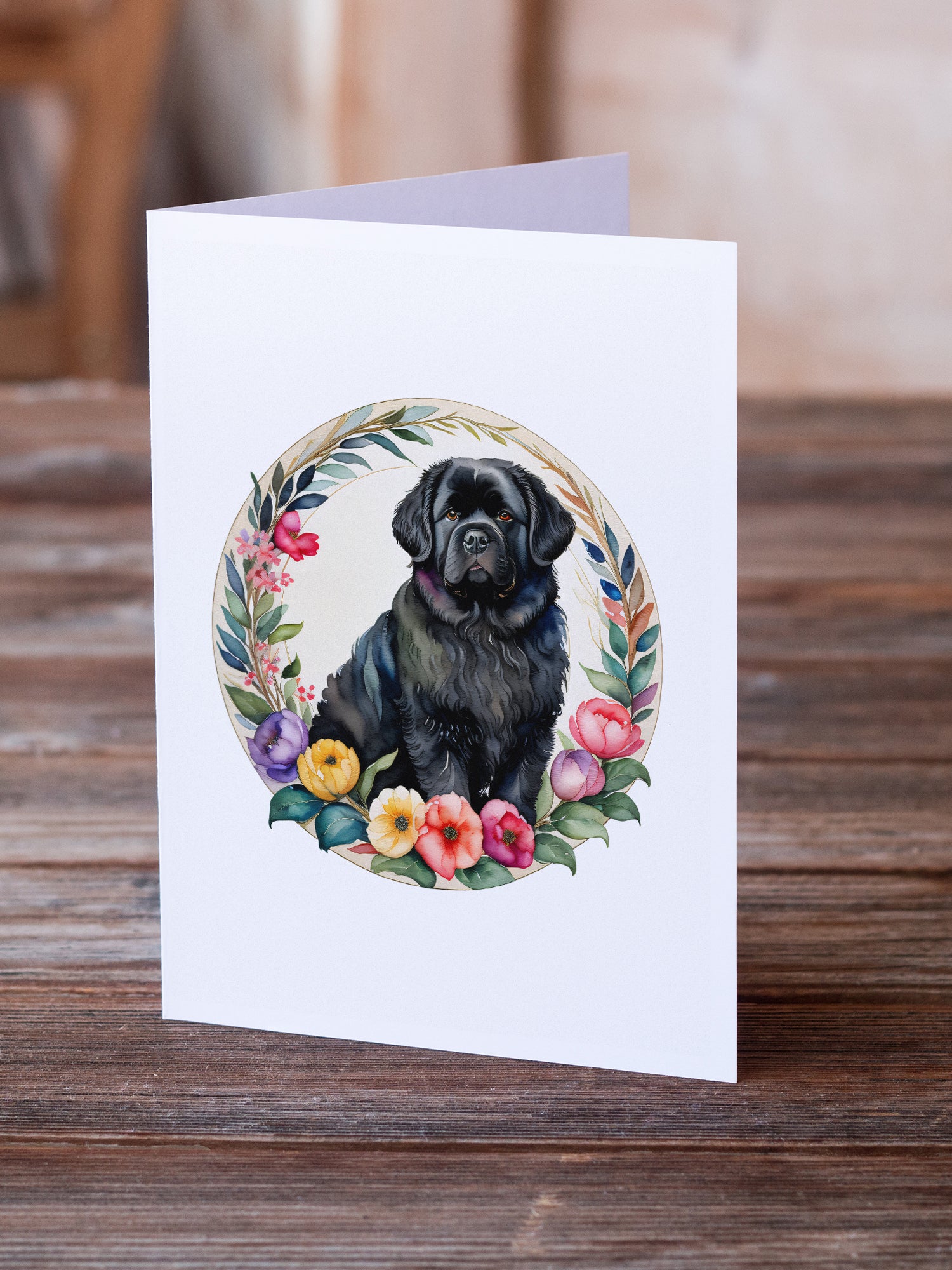 Buy this Newfoundland and Flowers Greeting Cards and Envelopes Pack of 8