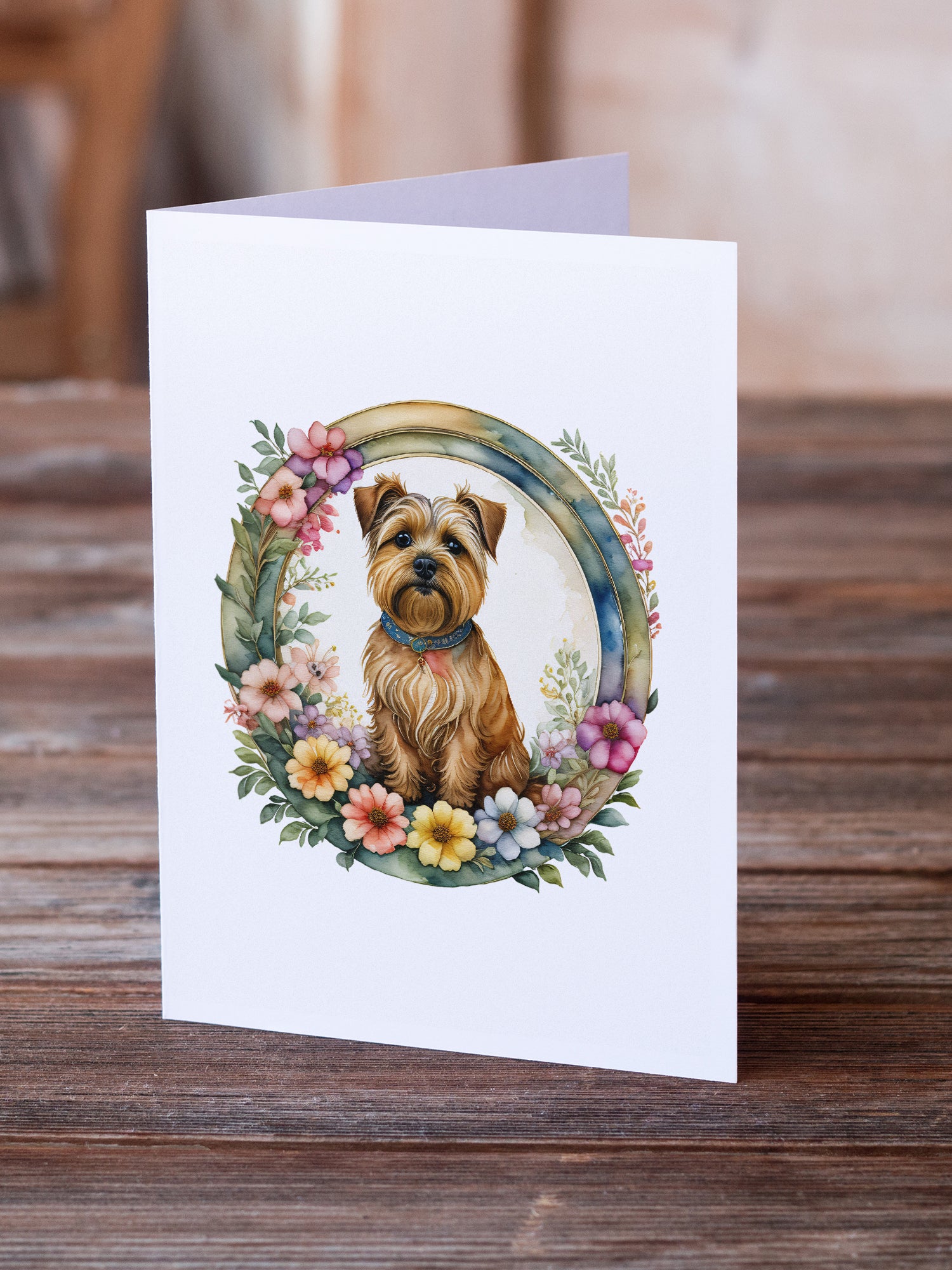 Norfolk Terrier and Flowers Greeting Cards and Envelopes Pack of 8