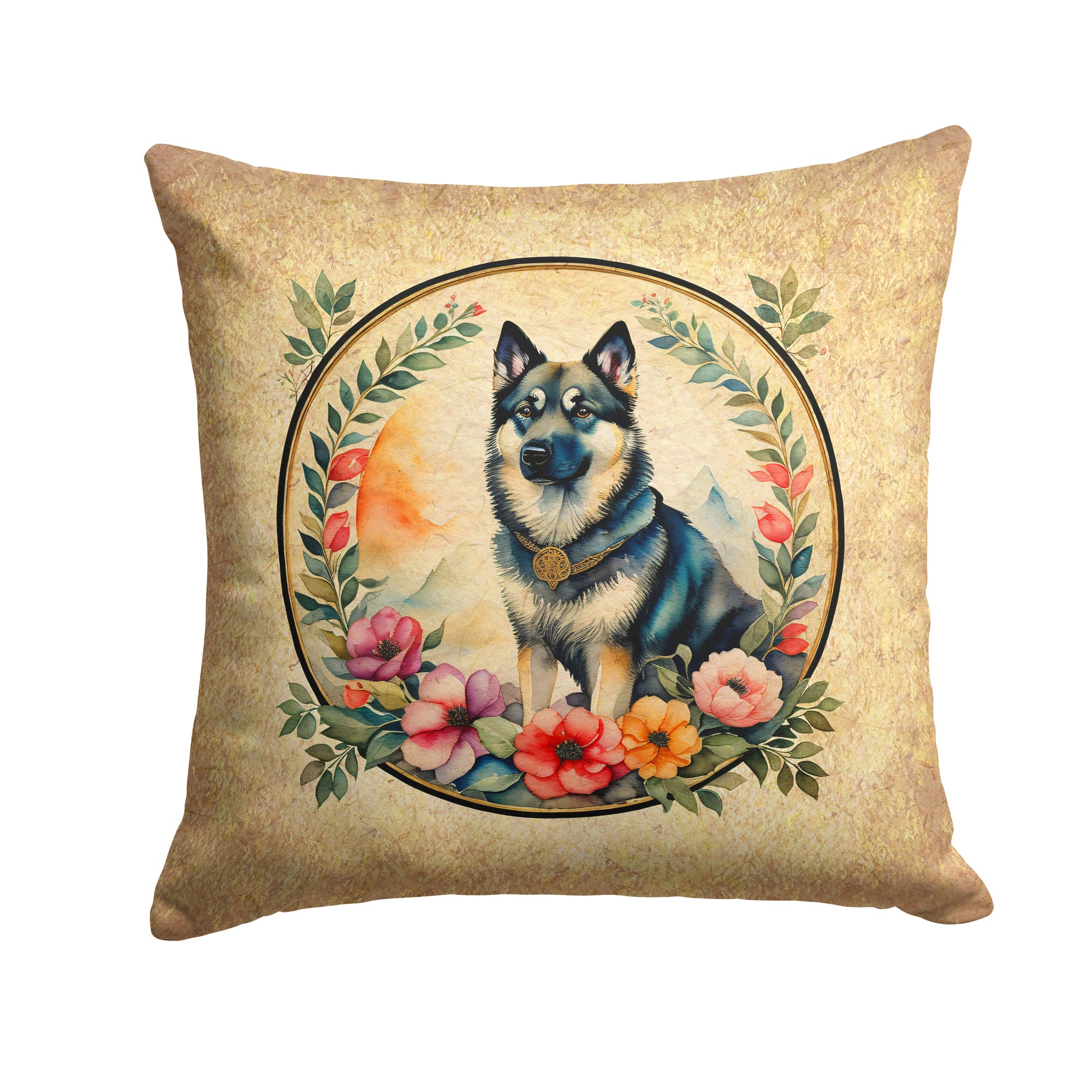 Buy this Norwegian Elkhound and Flowers Fabric Decorative Pillow