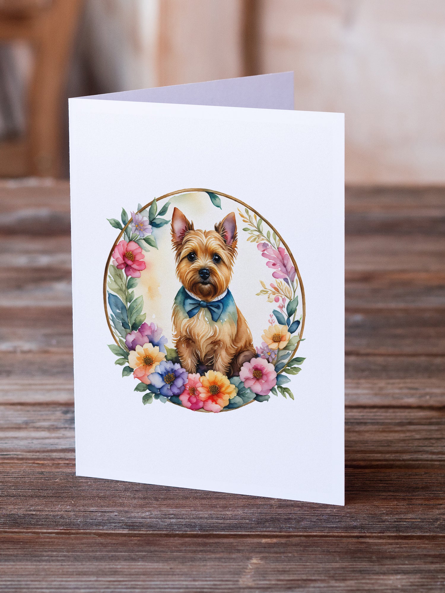 Norwich Terrier and Flowers Greeting Cards and Envelopes Pack of 8