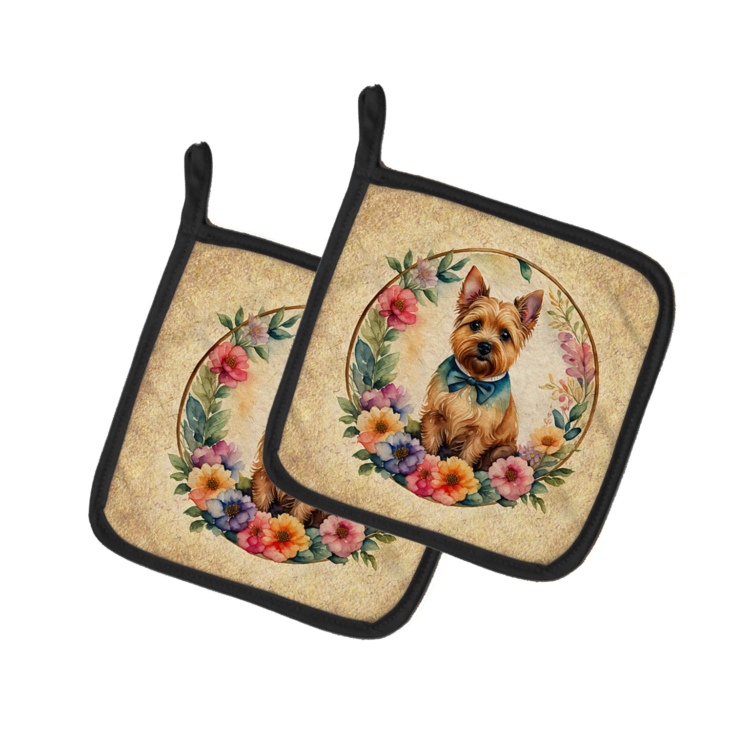 Buy this Norwich Terrier and Flowers Pair of Pot Holders
