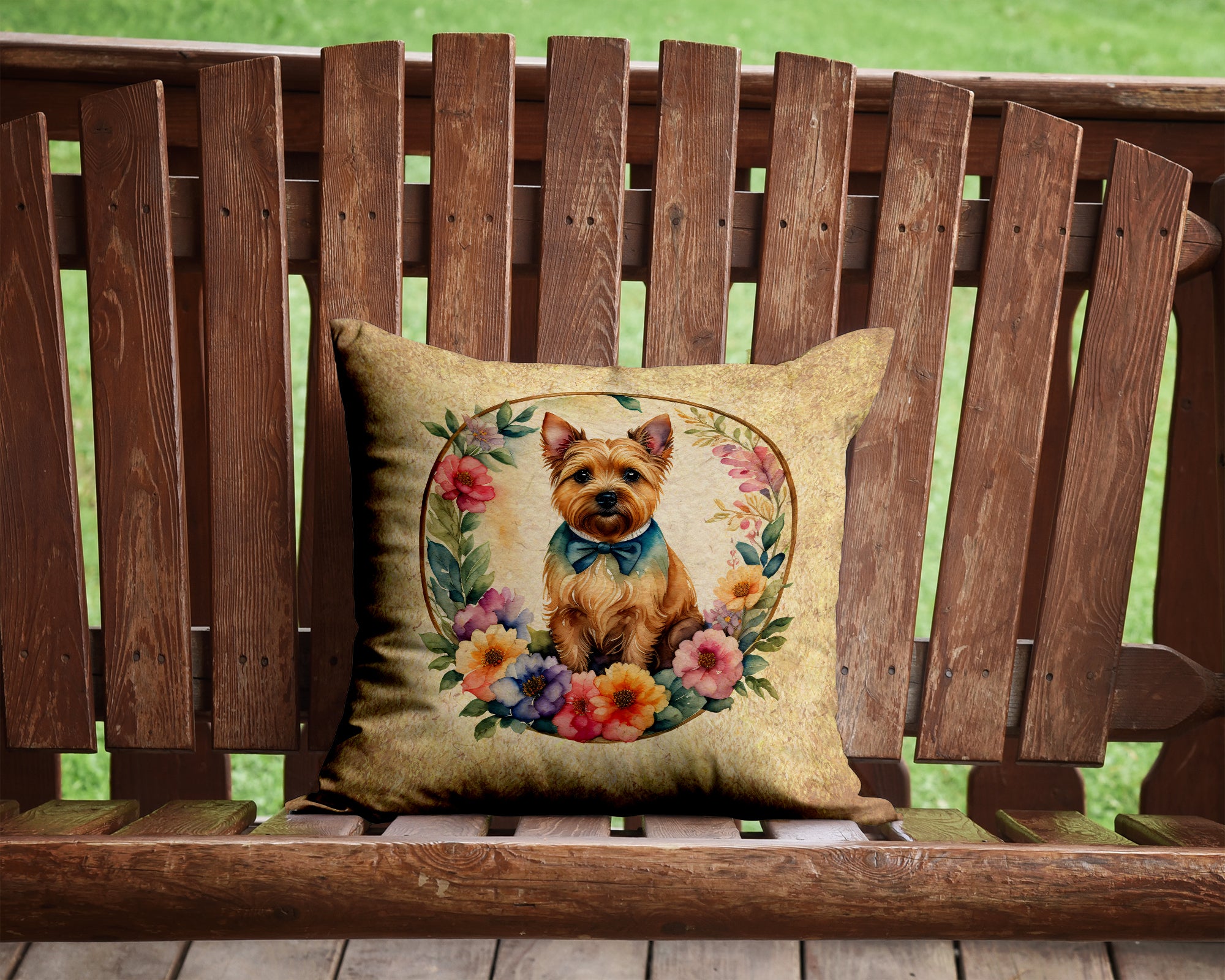 Norwich Terrier and Flowers Fabric Decorative Pillow