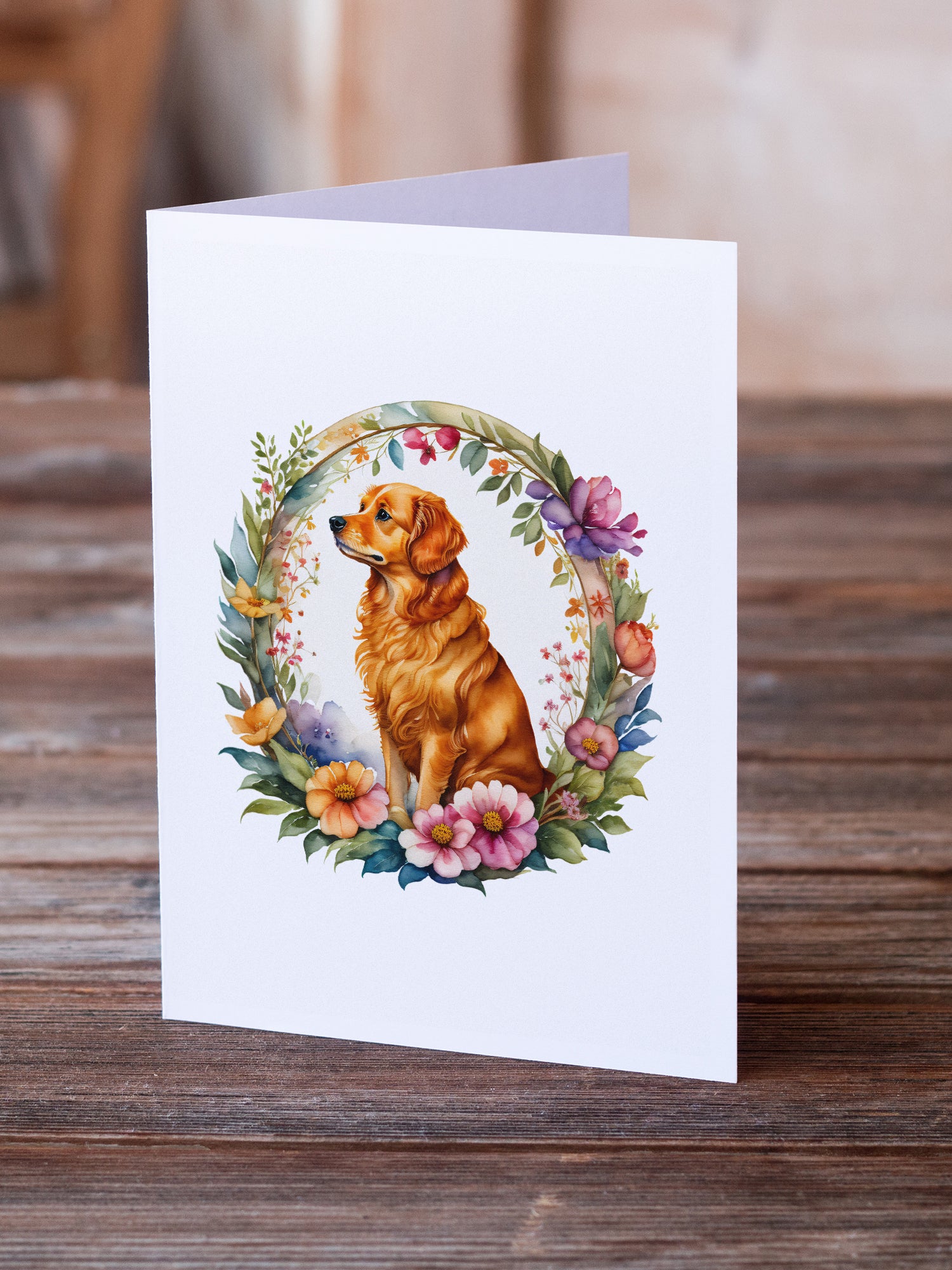 Nova Scotia Duck Tolling Retriever and Flowers Greeting Cards and Envelopes Pack of 8