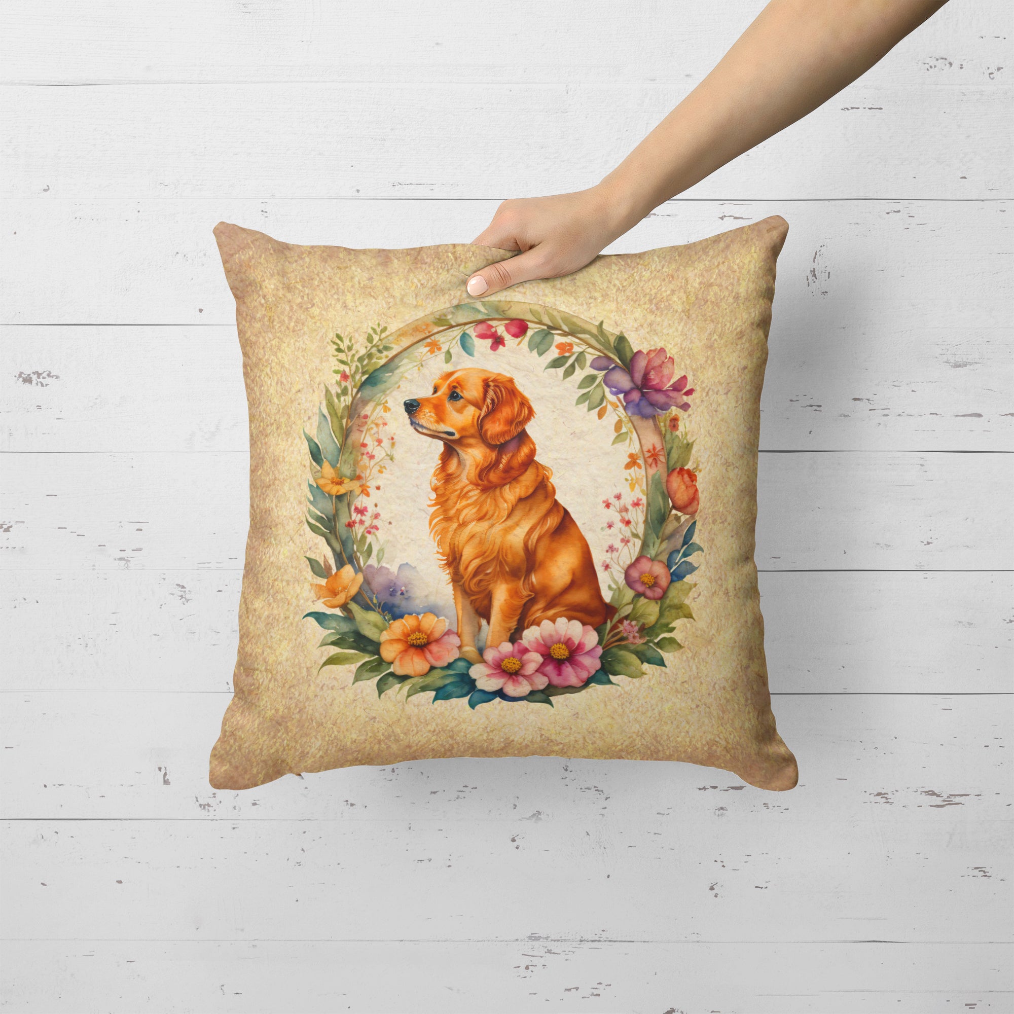 Buy this Nova Scotia Duck Tolling Retriever and Flowers Fabric Decorative Pillow