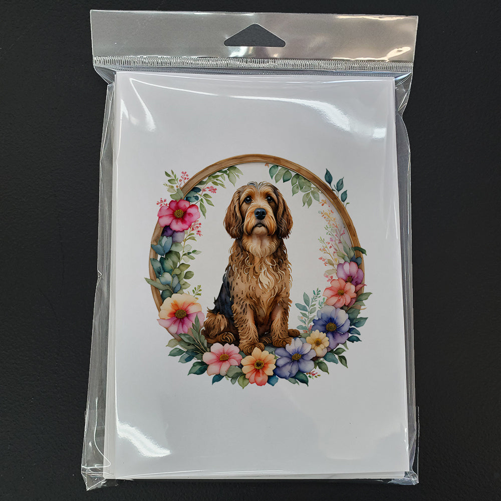 Otterhound and Flowers Greeting Cards and Envelopes Pack of 8
