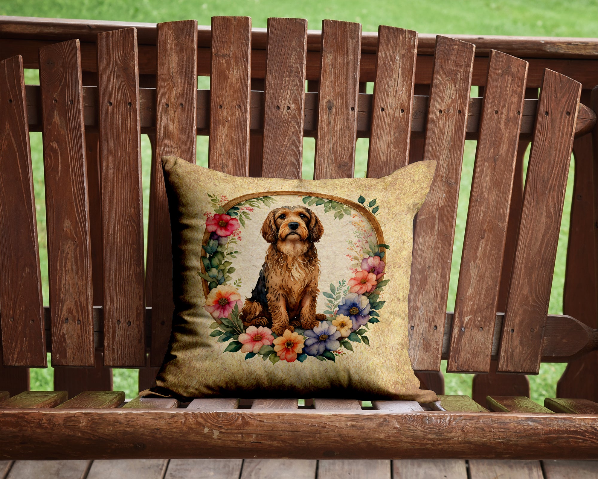 Buy this Otterhound and Flowers Fabric Decorative Pillow