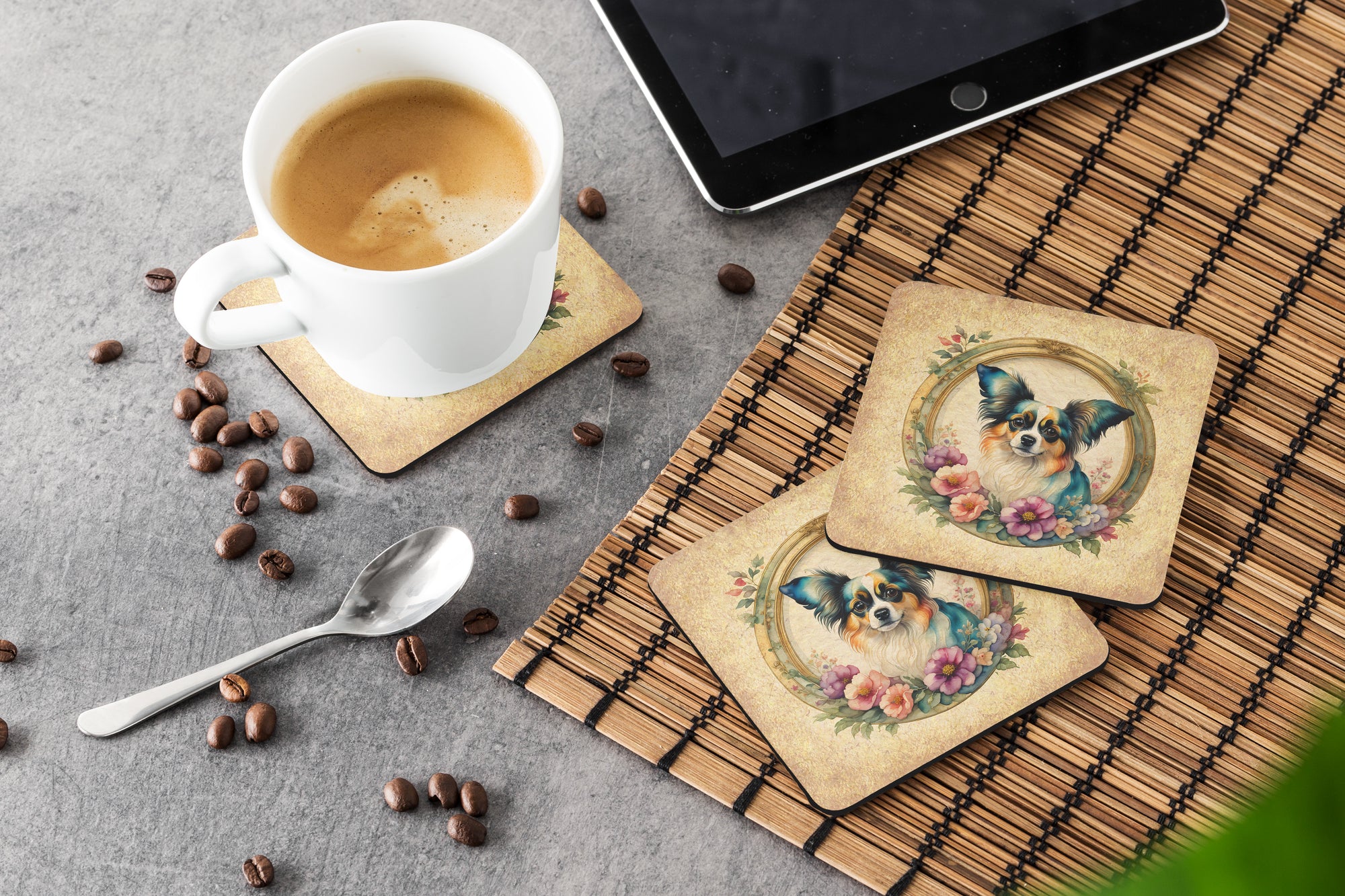 Papillon and Flowers Foam Coasters