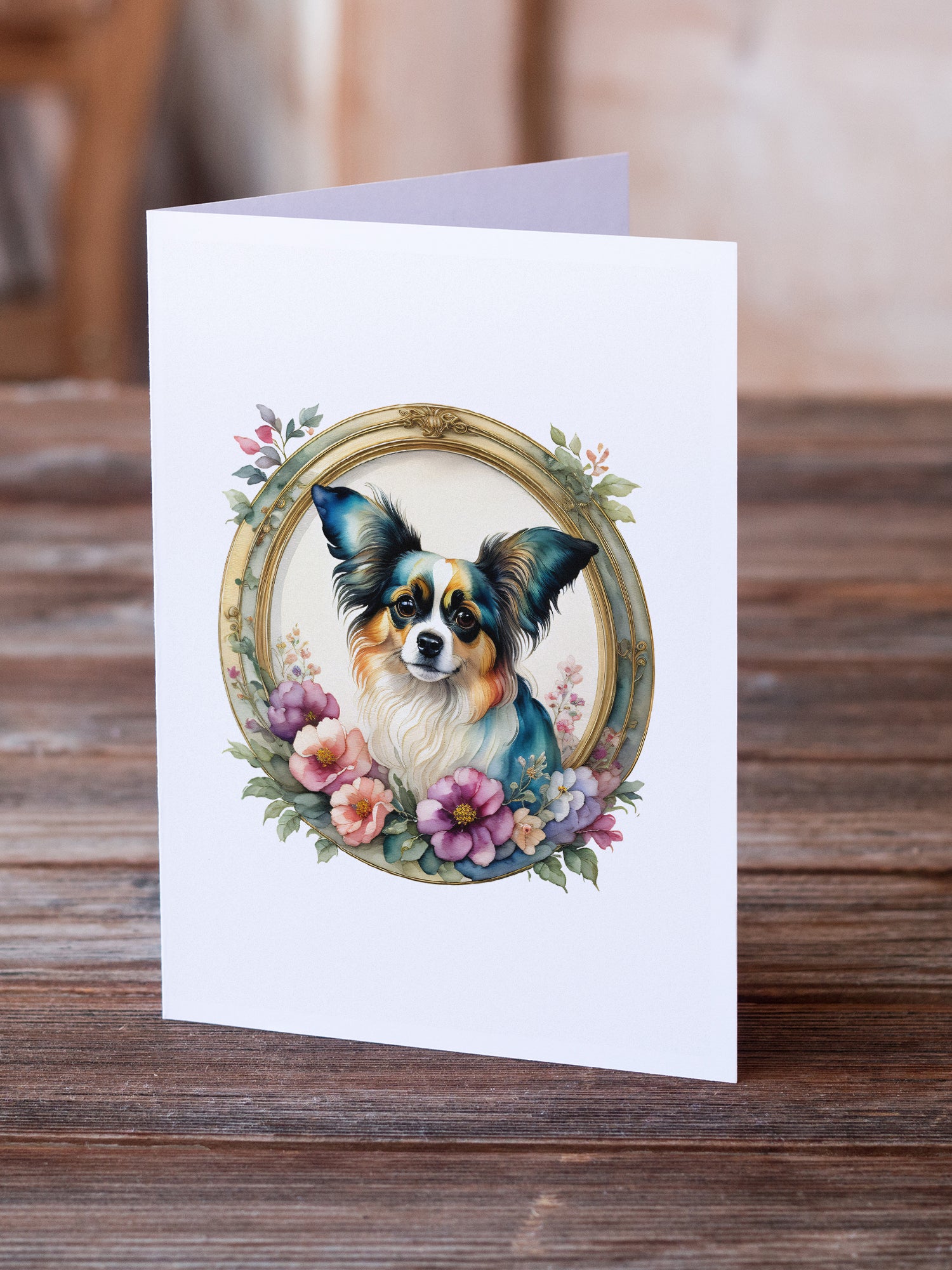 Papillon and Flowers Greeting Cards and Envelopes Pack of 8