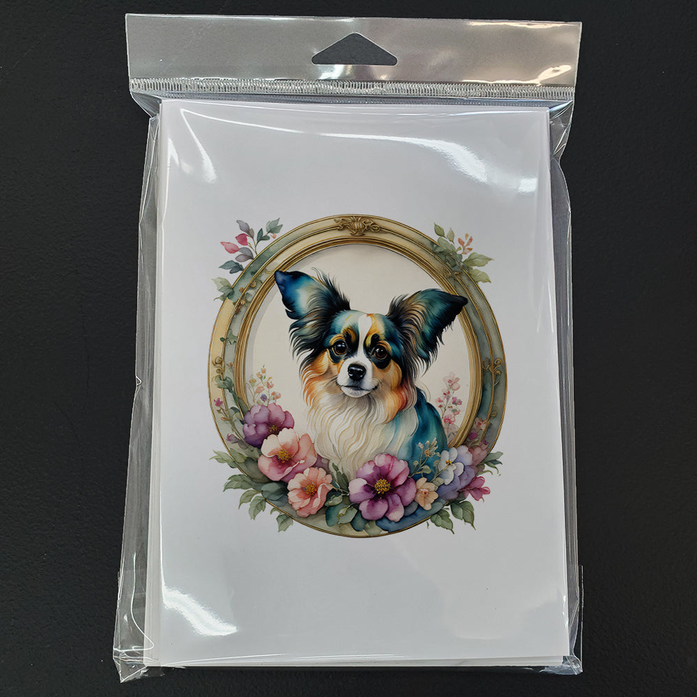 Papillon and Flowers Greeting Cards and Envelopes Pack of 8