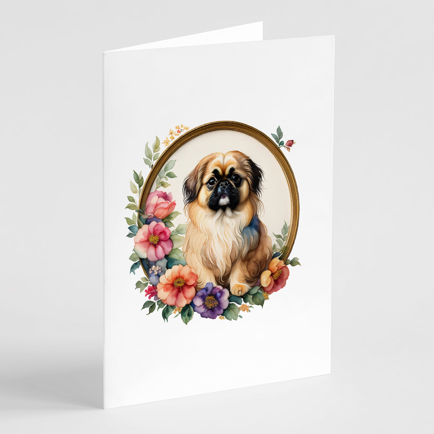 Buy this Pekingese and Flowers Greeting Cards and Envelopes Pack of 8