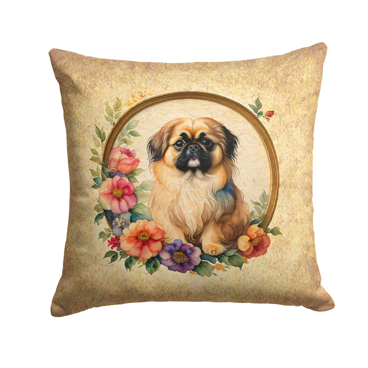 Buy this Pekingese and Flowers Fabric Decorative Pillow