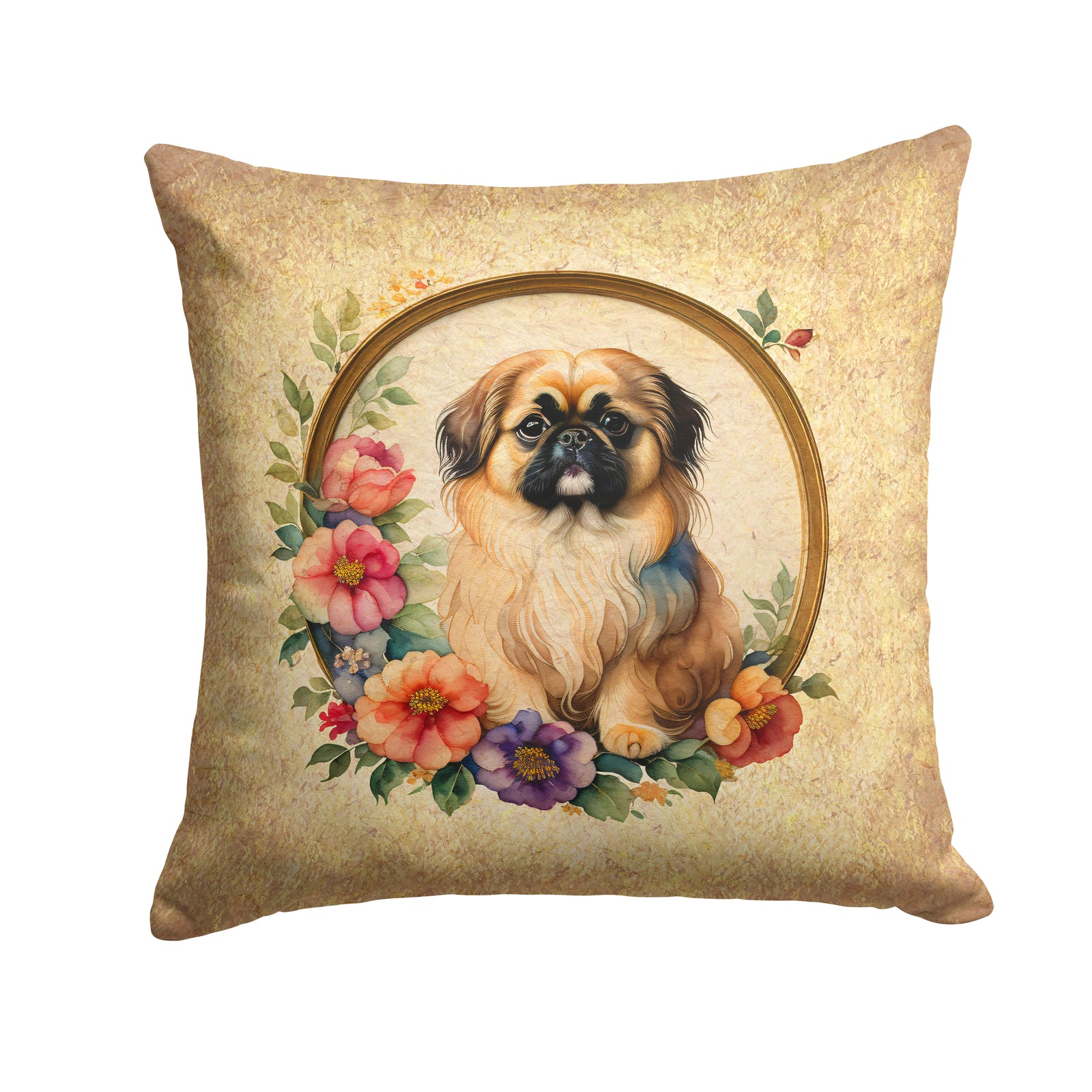 Buy this Pekingese and Flowers Fabric Decorative Pillow