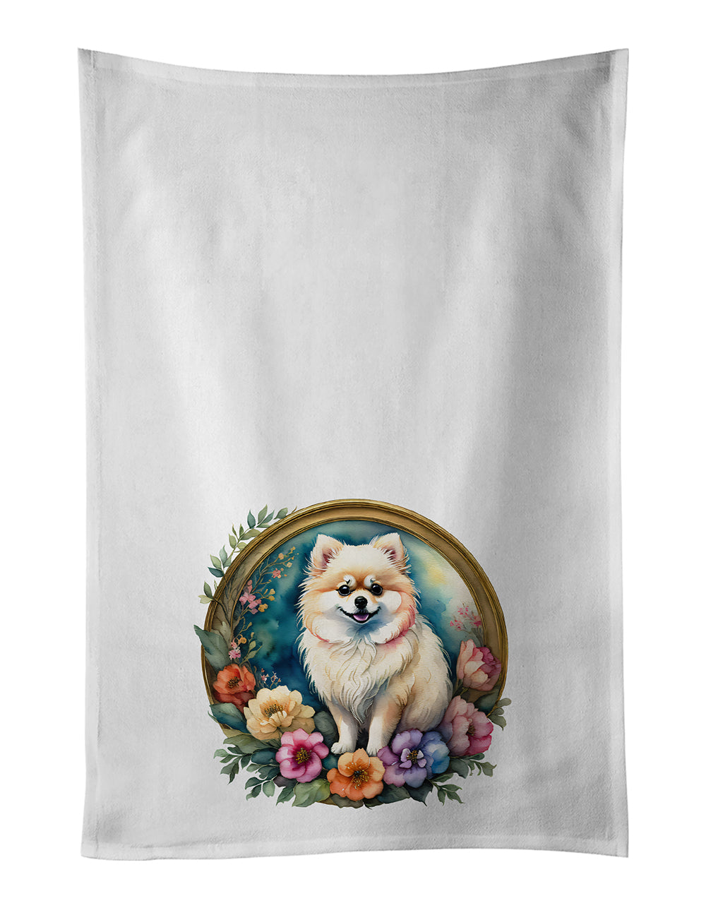 Buy this Pomeranian and Flowers Kitchen Towel Set of 2