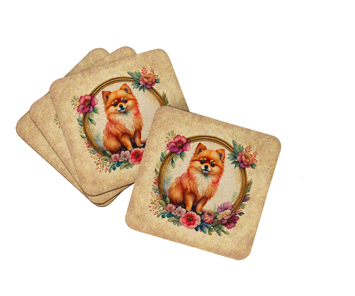 Buy this Pomeranian and Flowers Foam Coasters