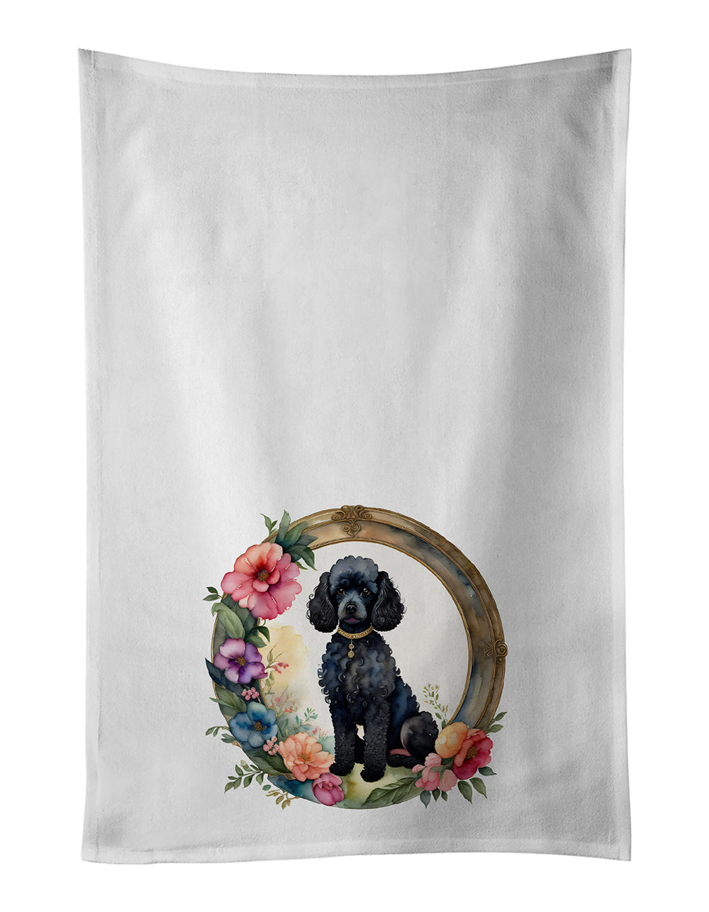 Buy this Black Poodle and Flowers Kitchen Towel Set of 2