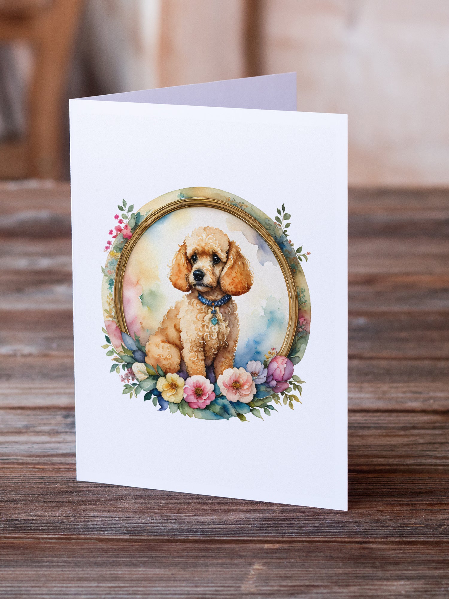 Buy this Poodle and Flowers Greeting Cards and Envelopes Pack of 8