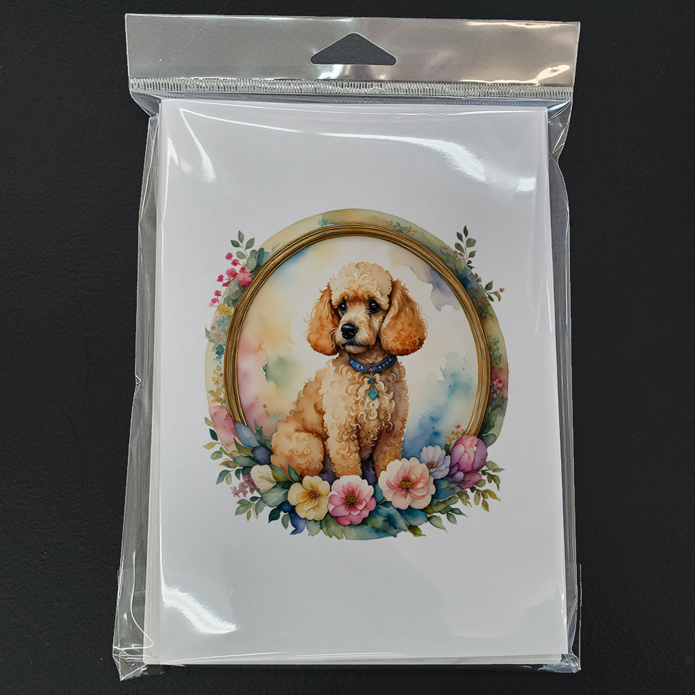 Poodle and Flowers Greeting Cards and Envelopes Pack of 8