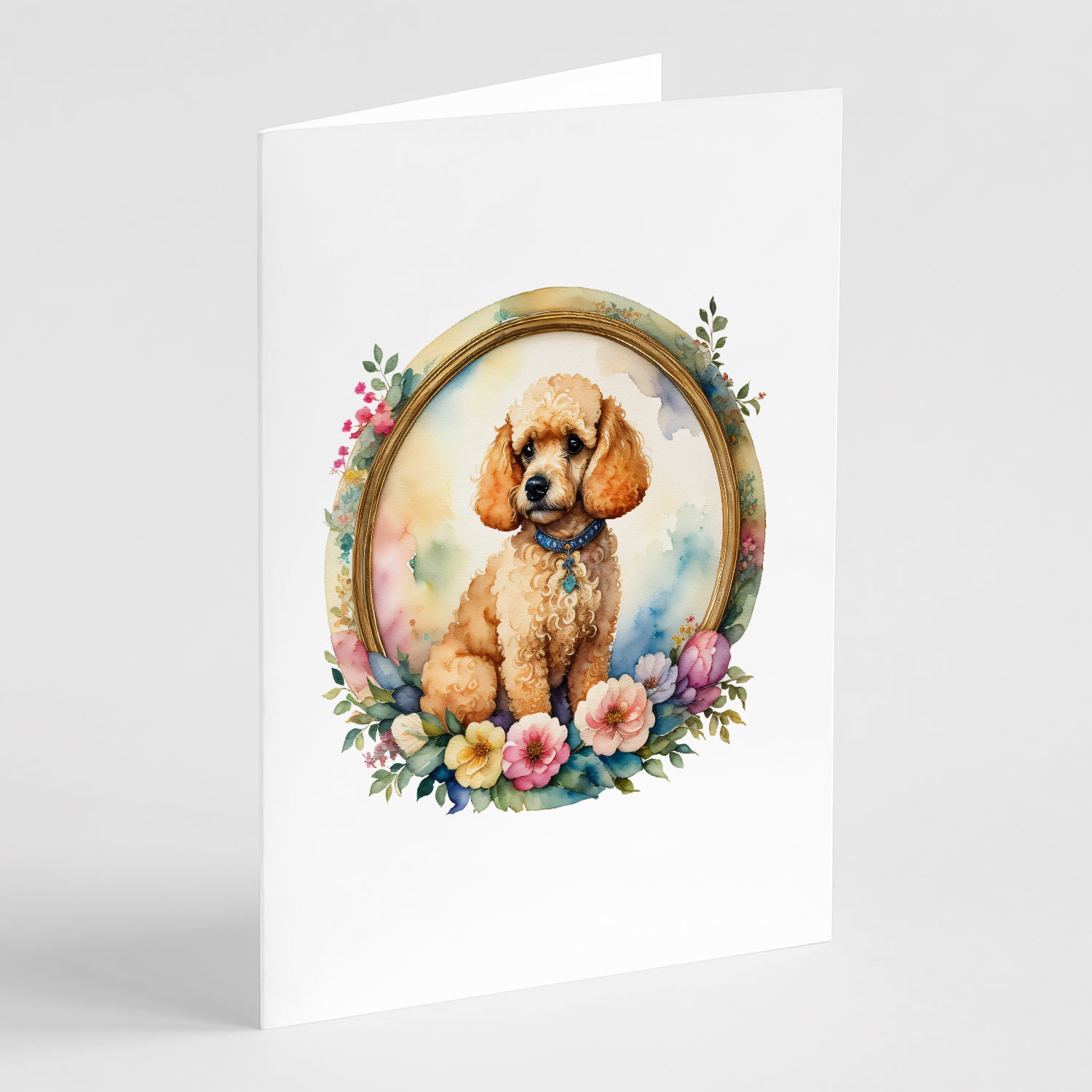 Buy this Poodle and Flowers Greeting Cards and Envelopes Pack of 8
