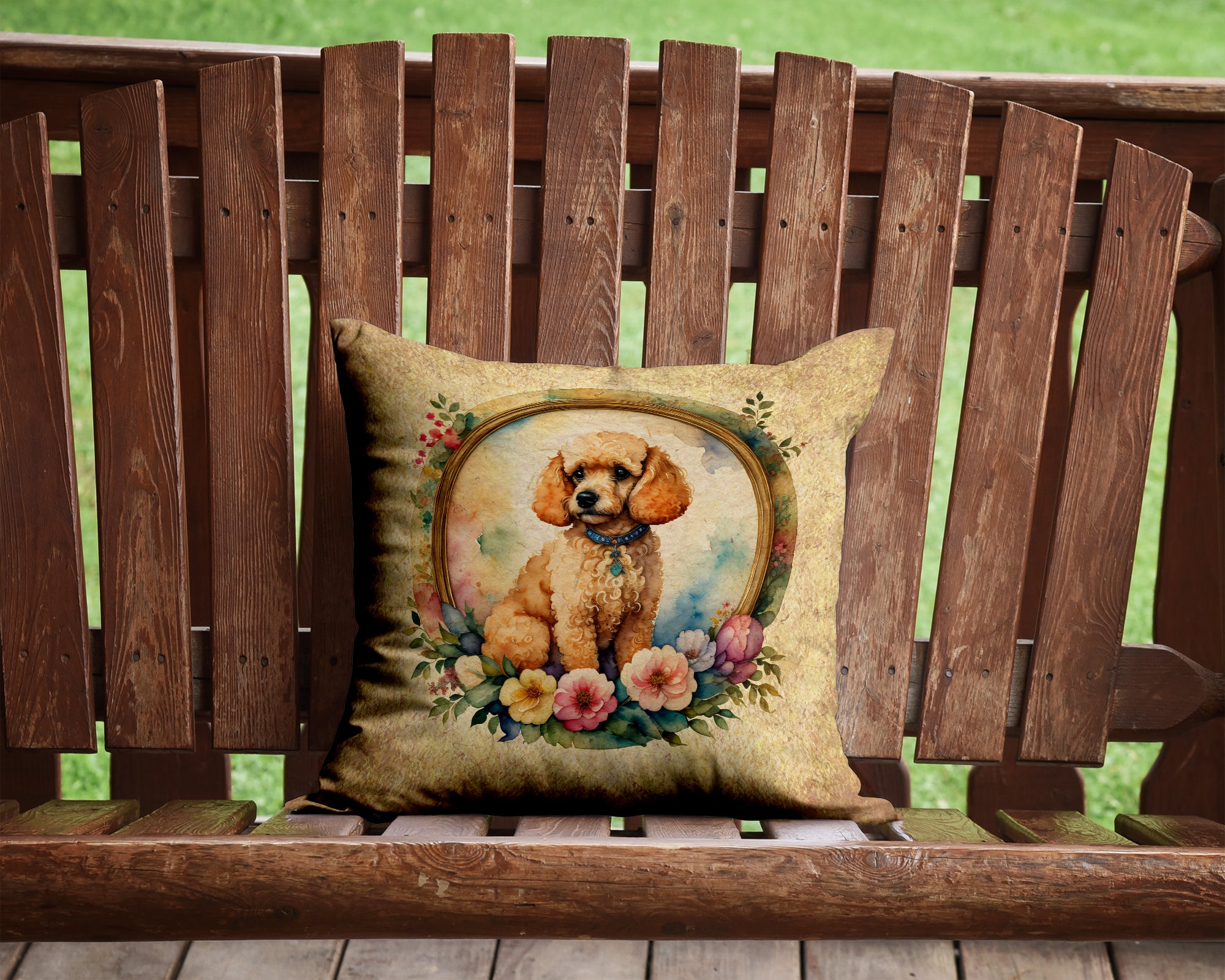 Poodle and Flowers Fabric Decorative Pillow