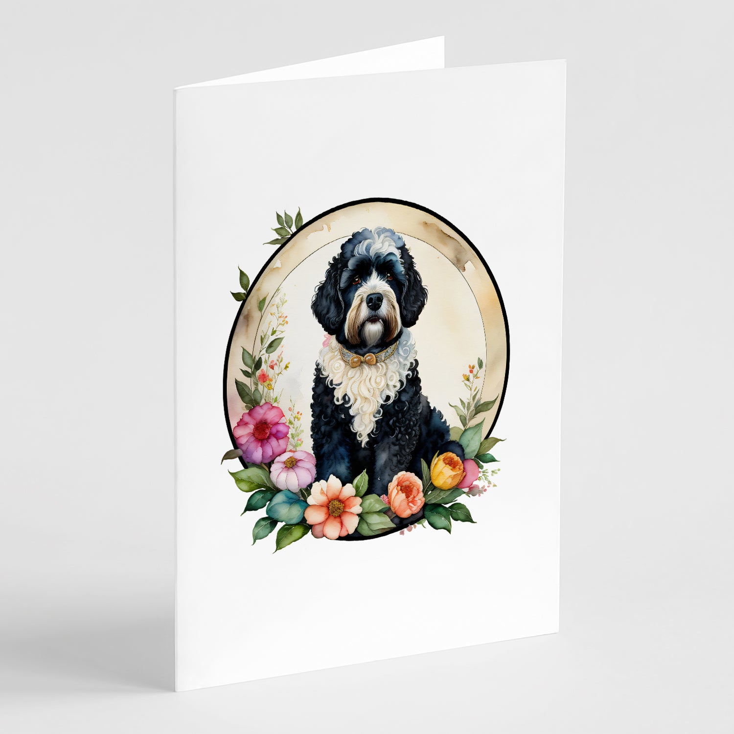 Buy this Portuguese Water Dog and Flowers Greeting Cards and Envelopes Pack of 8