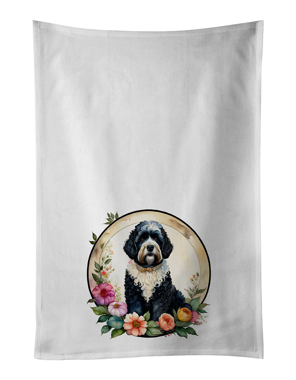 Buy this Portuguese Water Dog and Flowers Kitchen Towel Set of 2