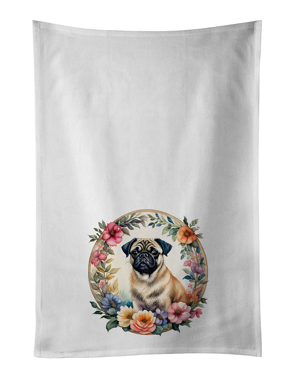 Buy this Fawn Pug and Flowers Kitchen Towel Set of 2
