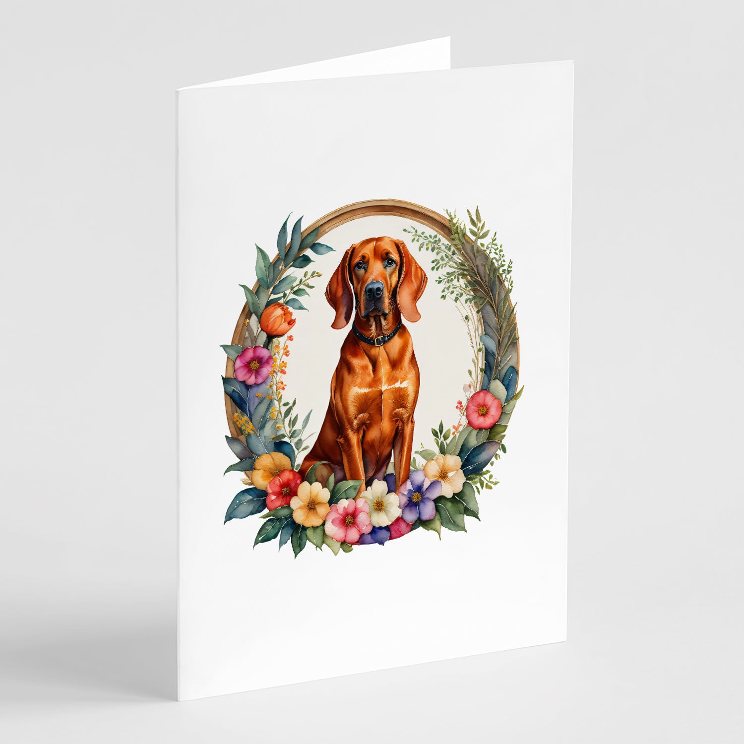 Buy this Redbone Coonhound and Flowers Greeting Cards and Envelopes Pack of 8