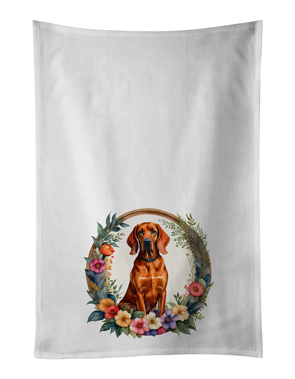 Buy this Redbone Coonhound and Flowers Kitchen Towel Set of 2