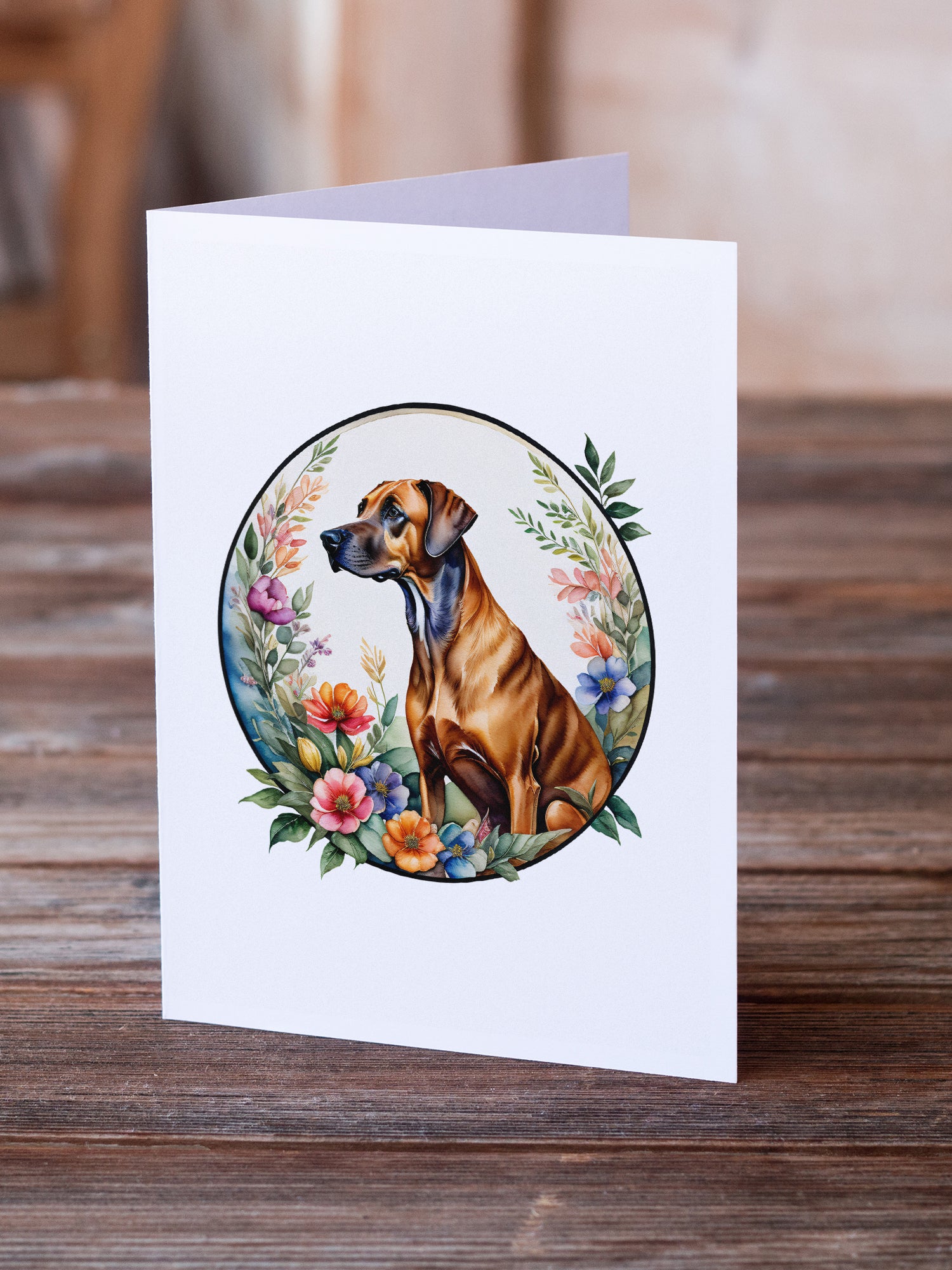 Buy this Rhodesian Ridgeback and Flowers Greeting Cards and Envelopes Pack of 8