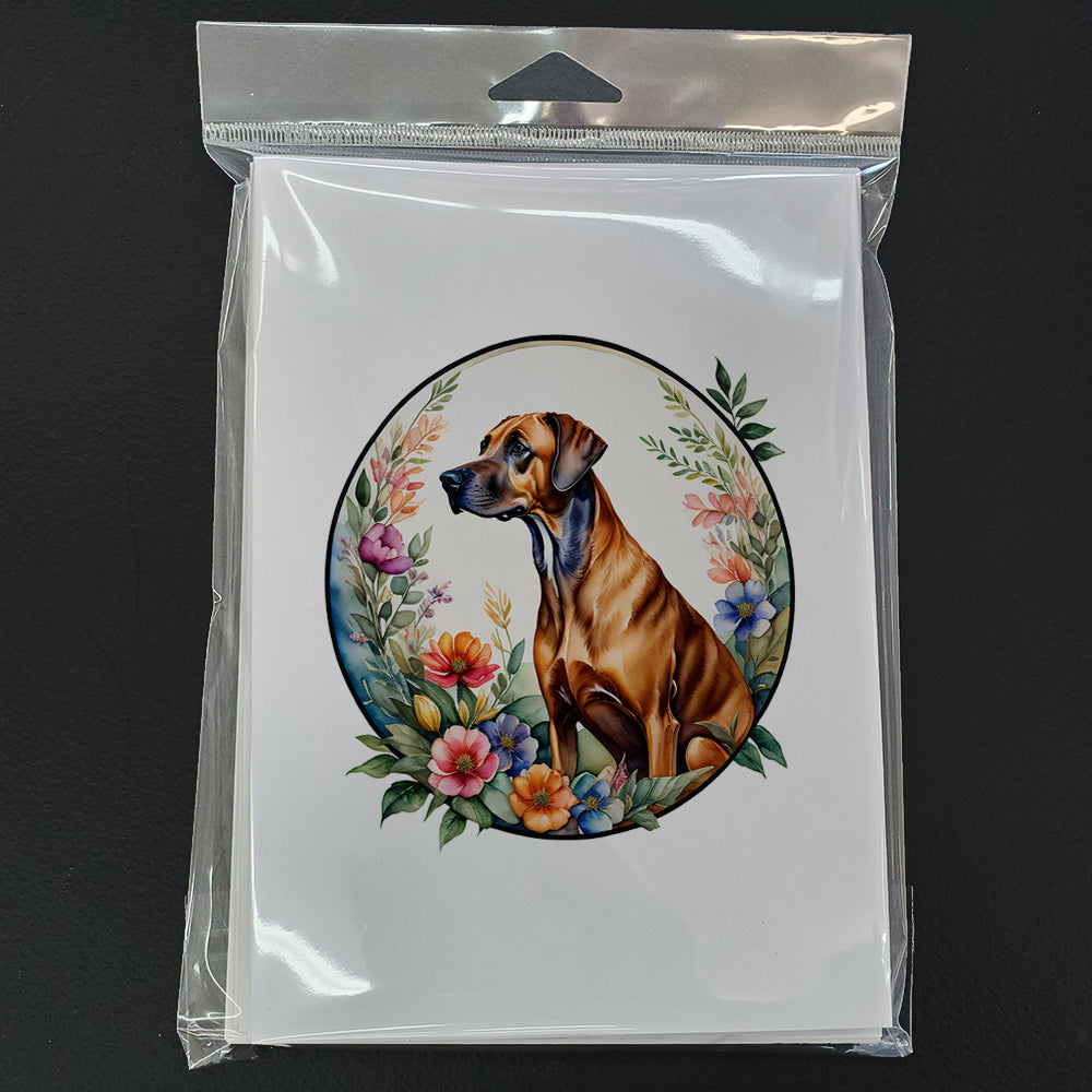 Rhodesian Ridgeback and Flowers Greeting Cards and Envelopes Pack of 8