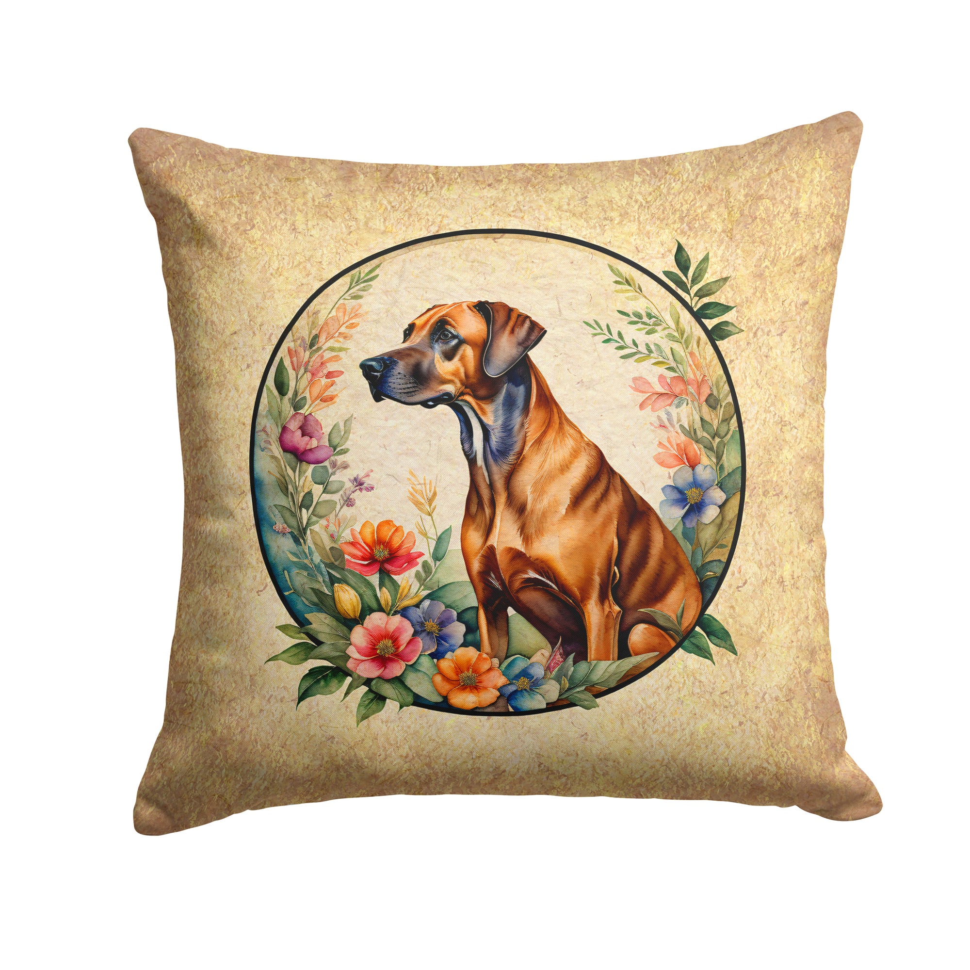 Buy this Rhodesian Ridgeback and Flowers Fabric Decorative Pillow