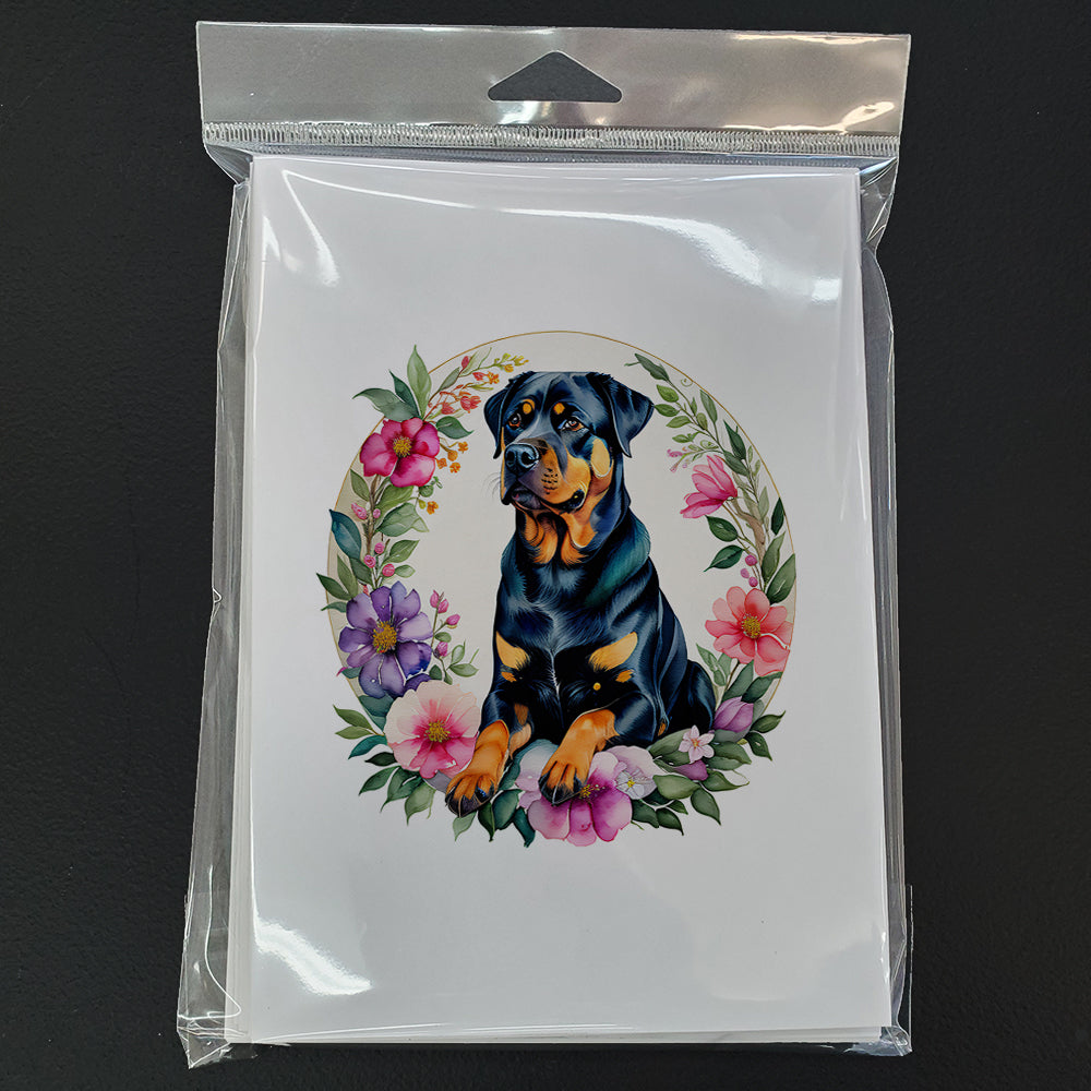 Rottweiler and Flowers Greeting Cards and Envelopes Pack of 8