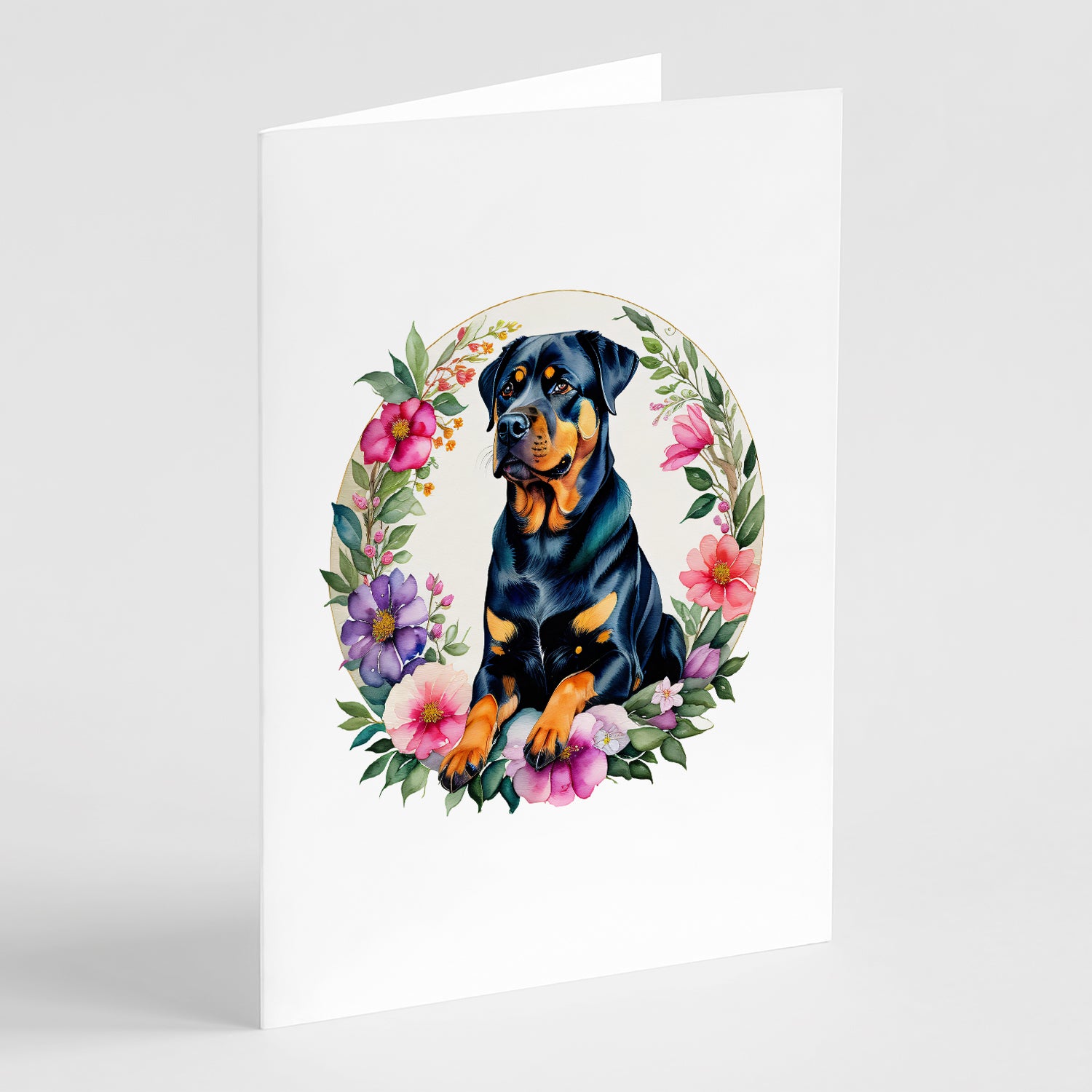 Buy this Rottweiler and Flowers Greeting Cards and Envelopes Pack of 8