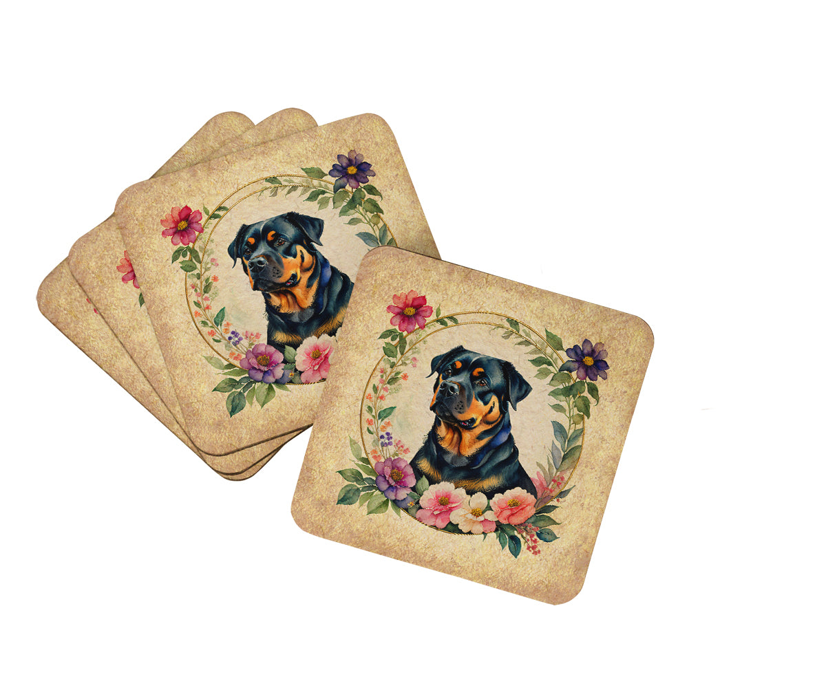 Buy this Rottweiler and Flowers Foam Coasters