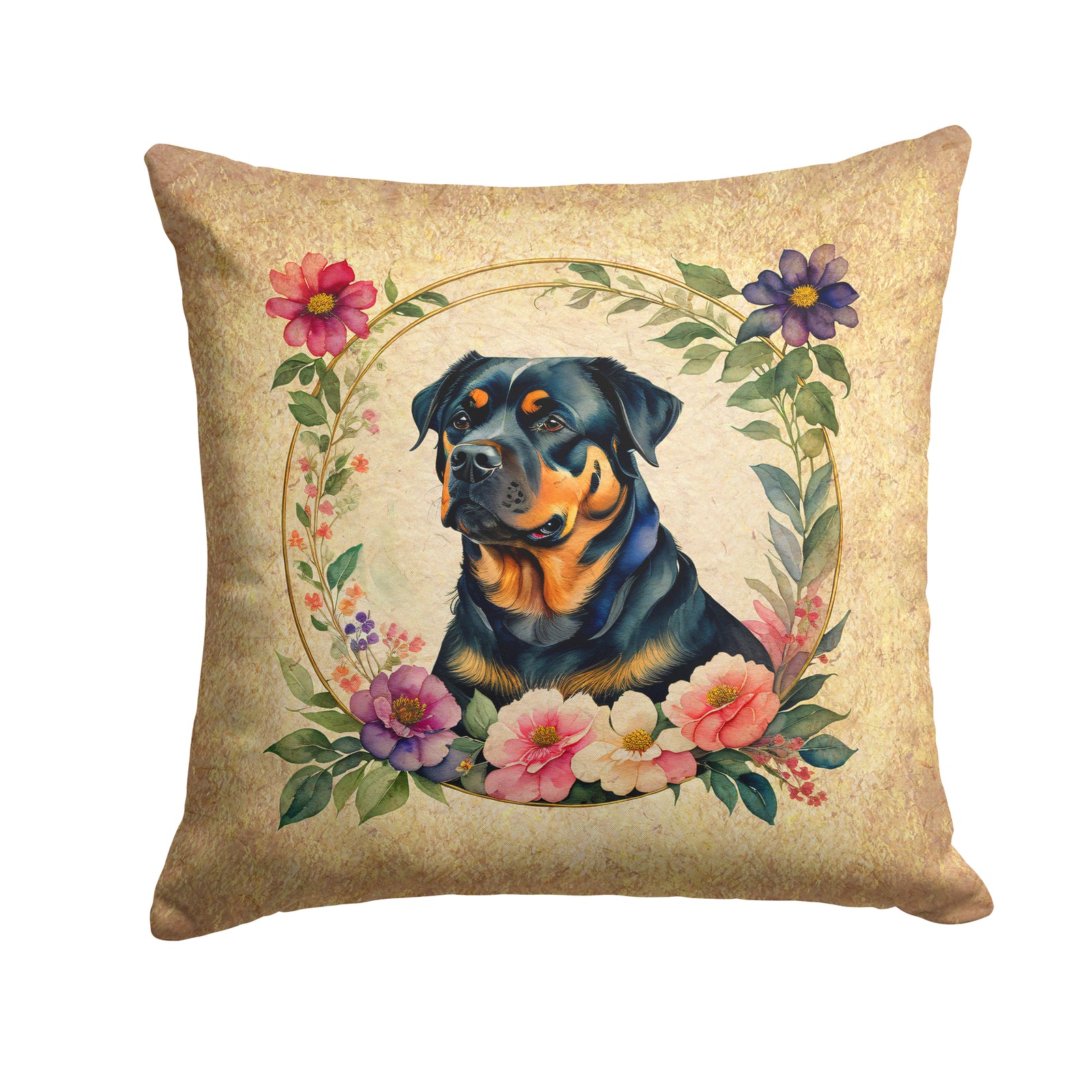 Buy this Rottweiler and Flowers Fabric Decorative Pillow