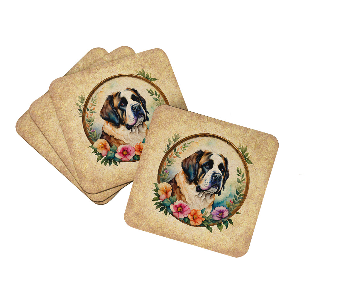 Buy this Saint Bernard and Flowers Foam Coasters
