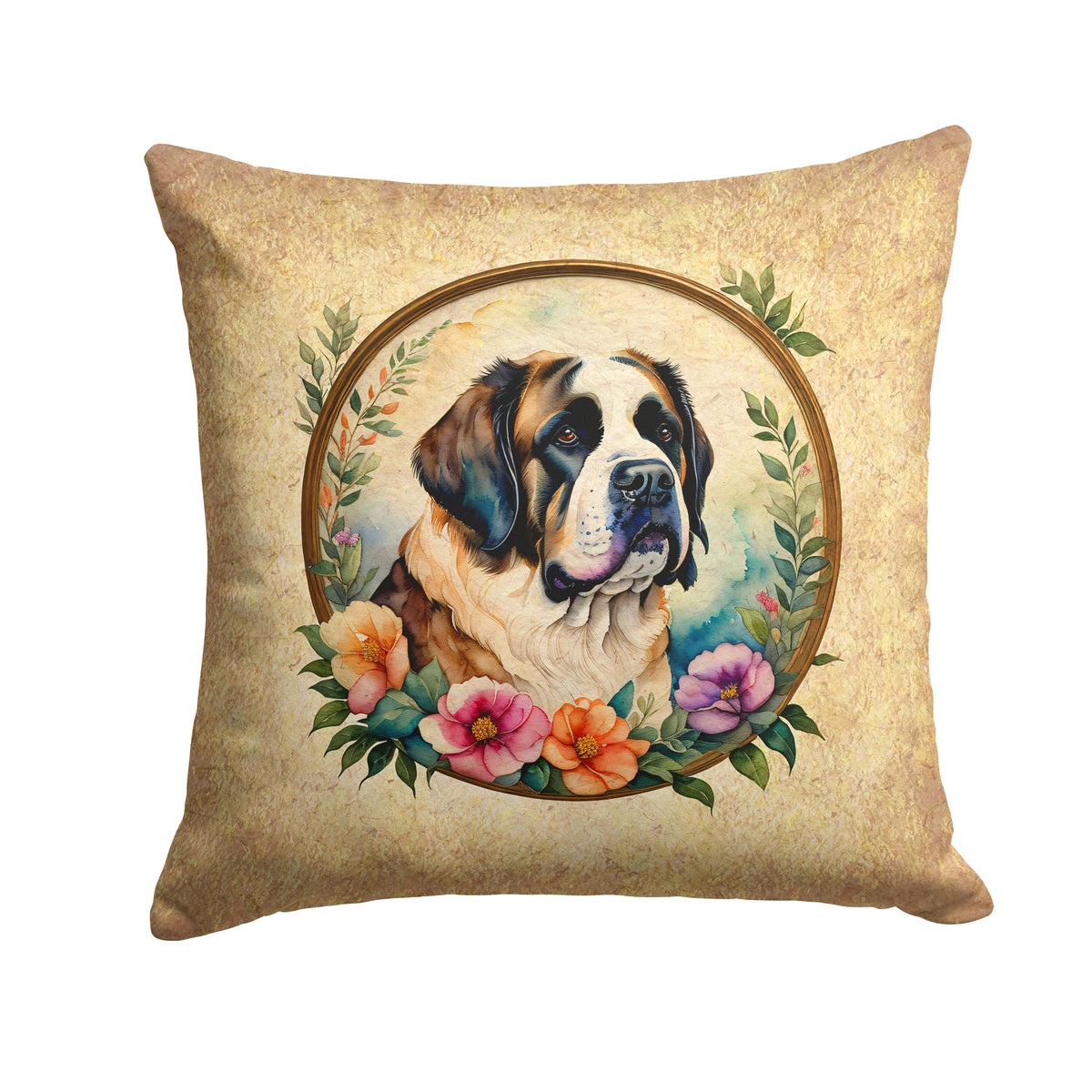 Buy this Saint Bernard and Flowers Fabric Decorative Pillow