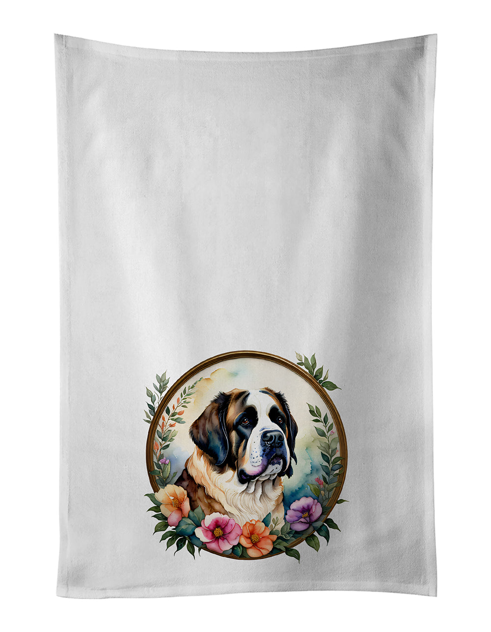 Buy this Saint Bernard and Flowers Kitchen Towel Set of 2