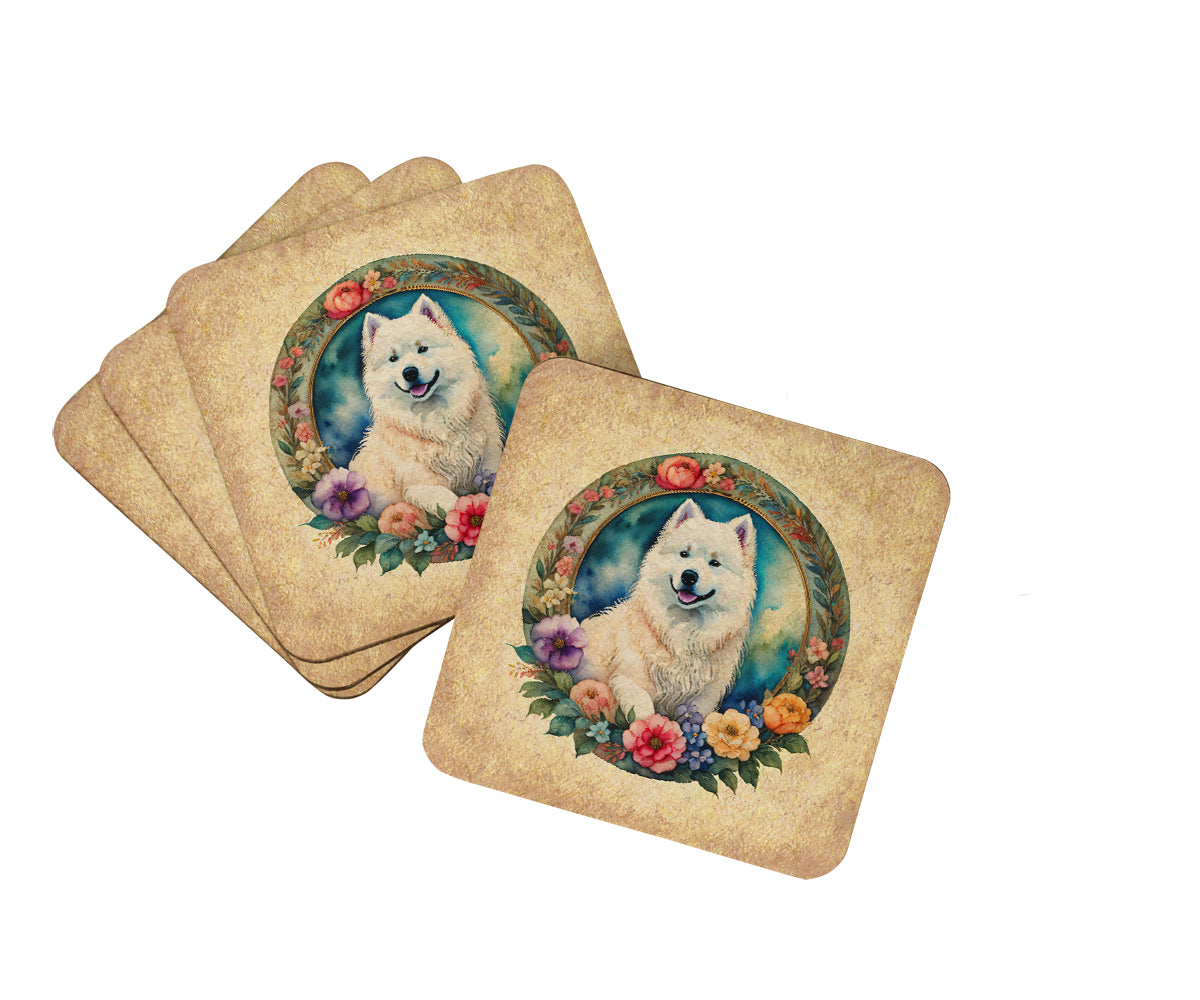 Buy this Samoyed and Flowers Foam Coasters