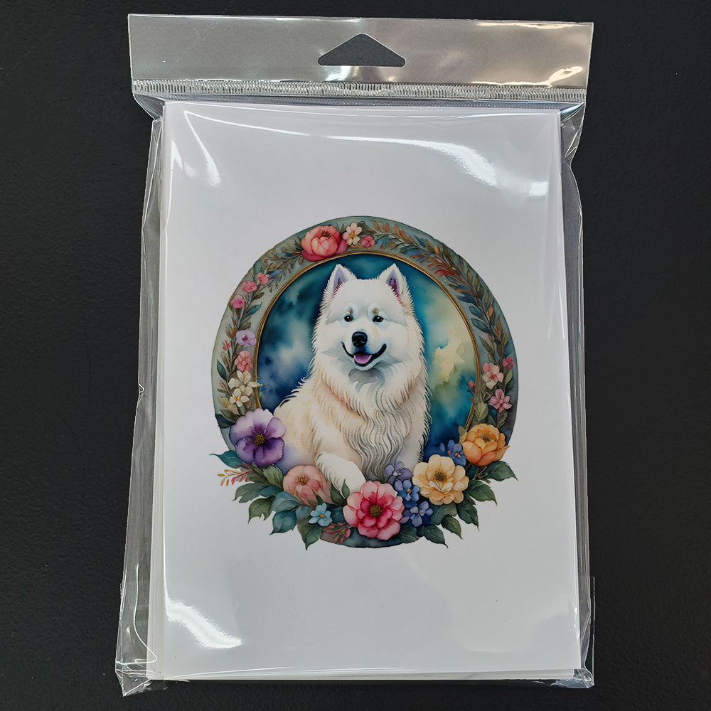 Samoyed and Flowers Greeting Cards and Envelopes Pack of 8