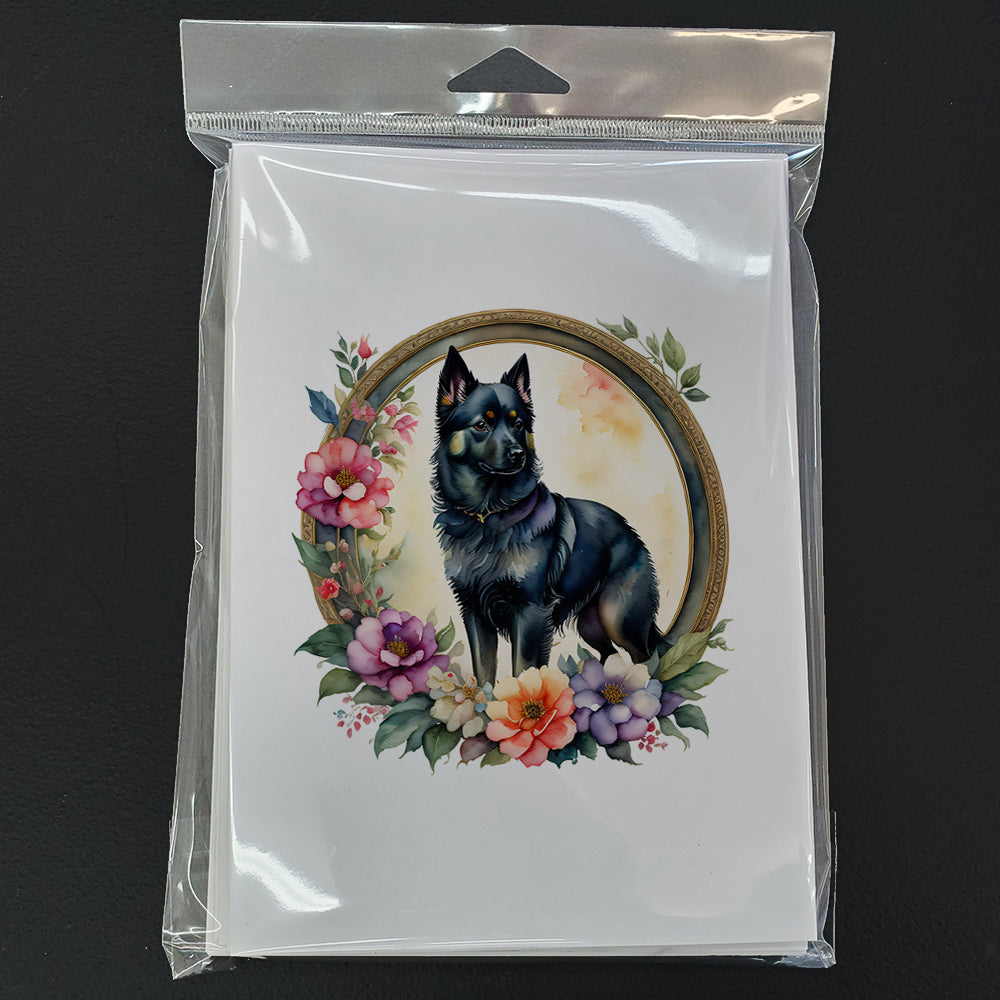 Schipperke and Flowers Greeting Cards and Envelopes Pack of 8